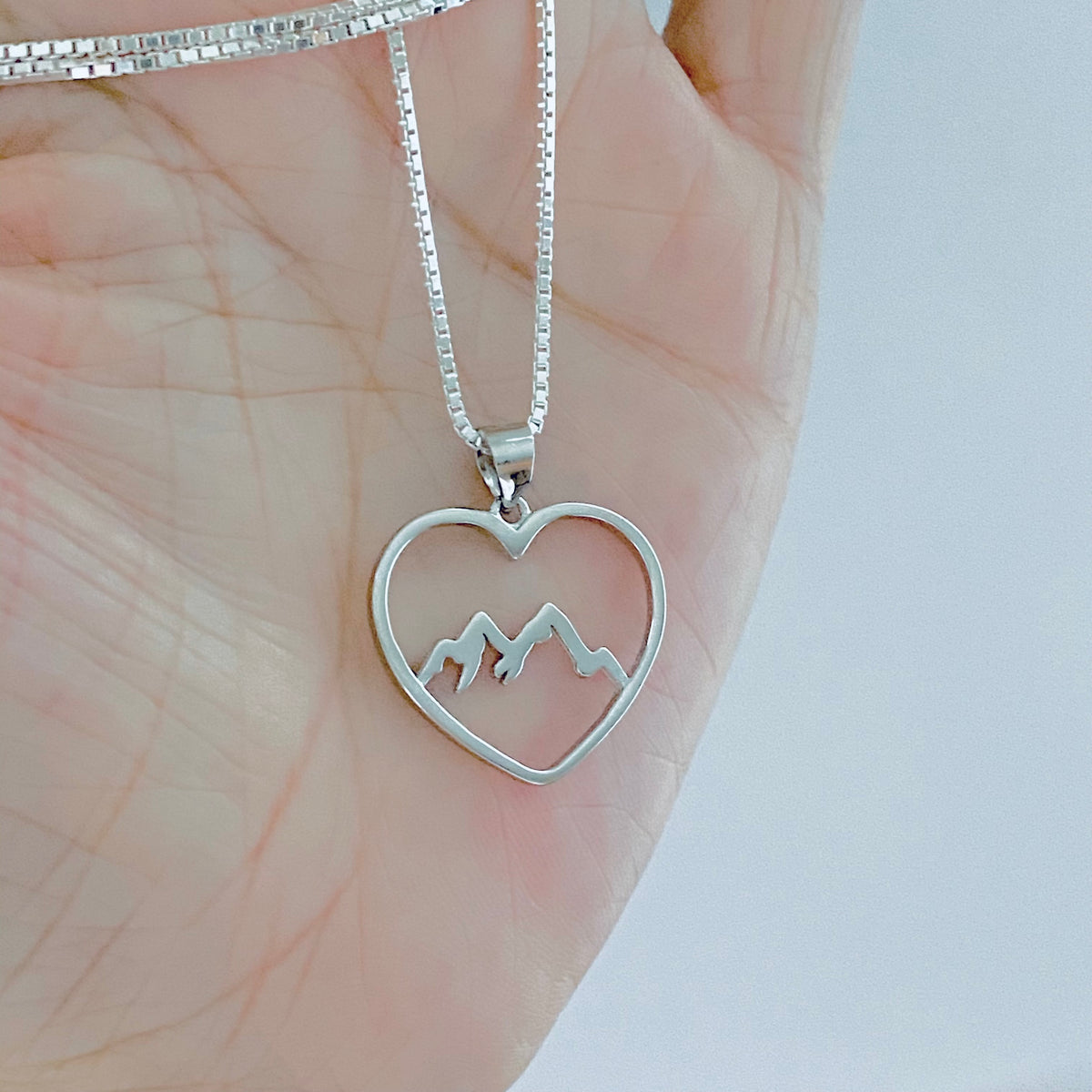 925 Sterling Silver Heart Mountain Necklace | Statement Love Nature Pendant Chain