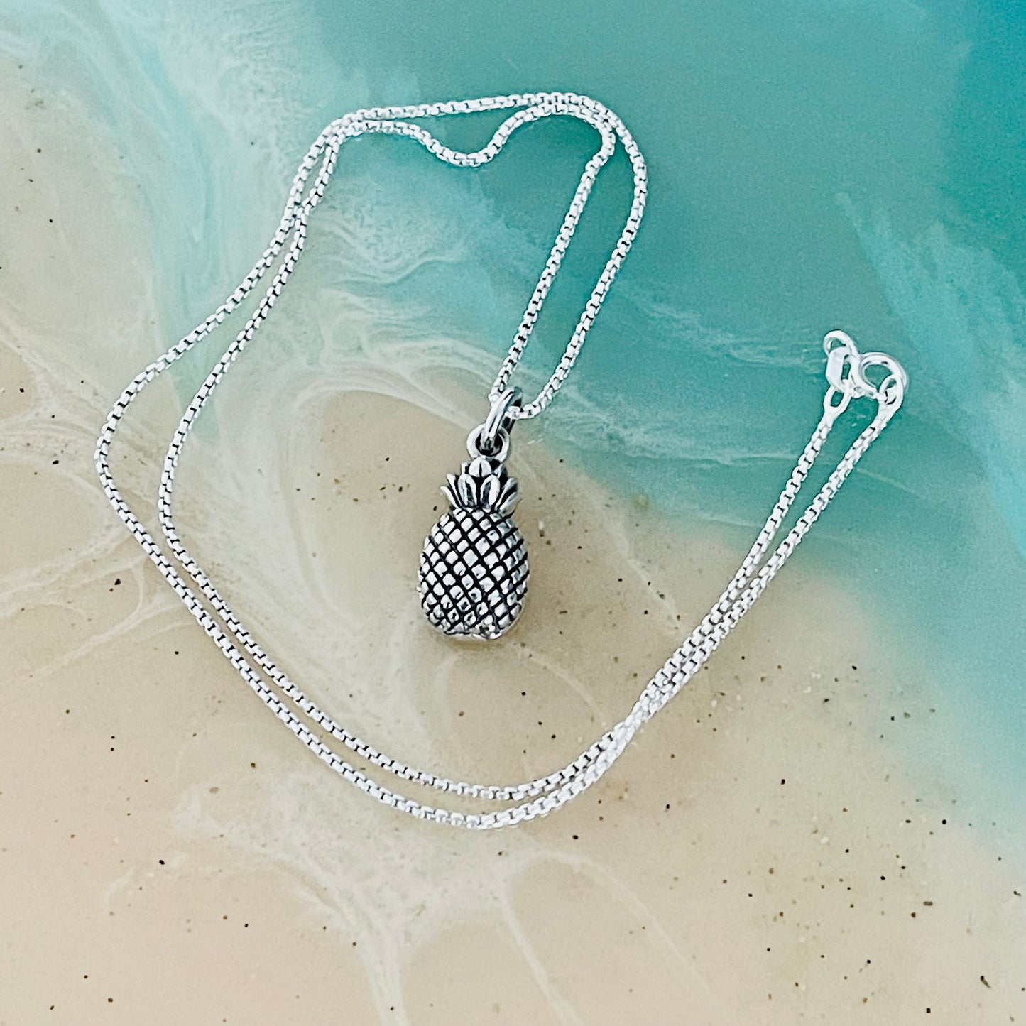 Sterling Silver Pineapple Necklace – Dainty Fruit Pendant Silver Chain