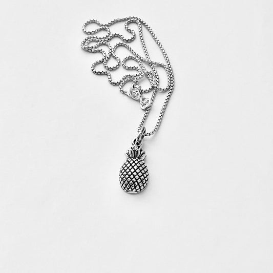 Sterling Silver Pineapple Necklace – Dainty Fruit Pendant Silver Chain