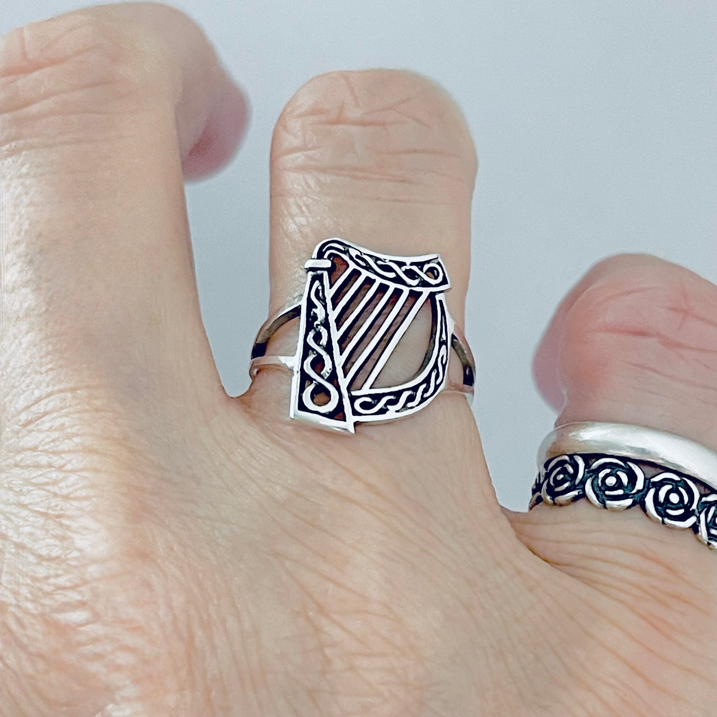 Sterling Silver Harp Musical Instrument Ring, Orchestra Jazz Jewelry