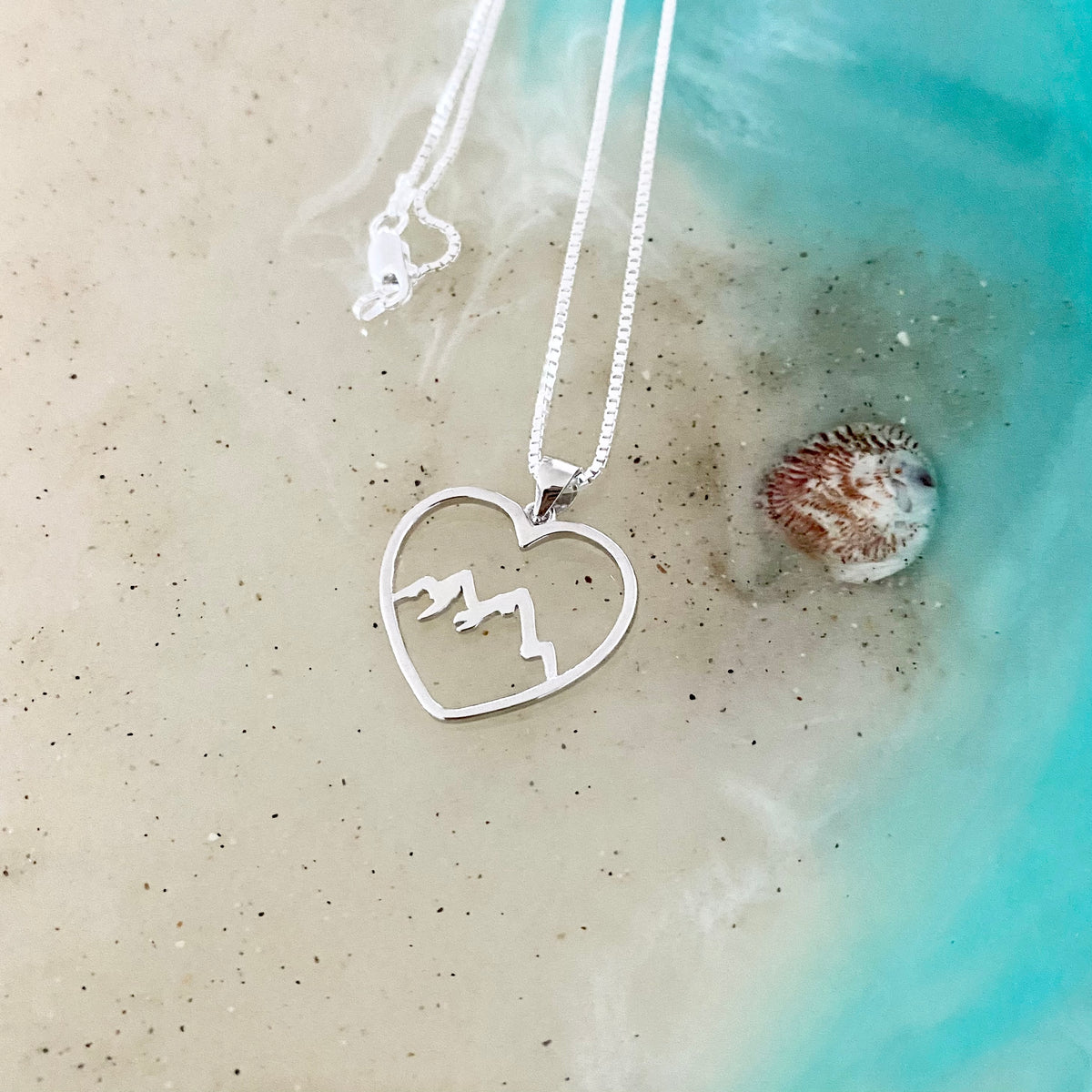 925 Sterling Silver Heart Mountain Necklace | Statement Love Nature Pendant Chain