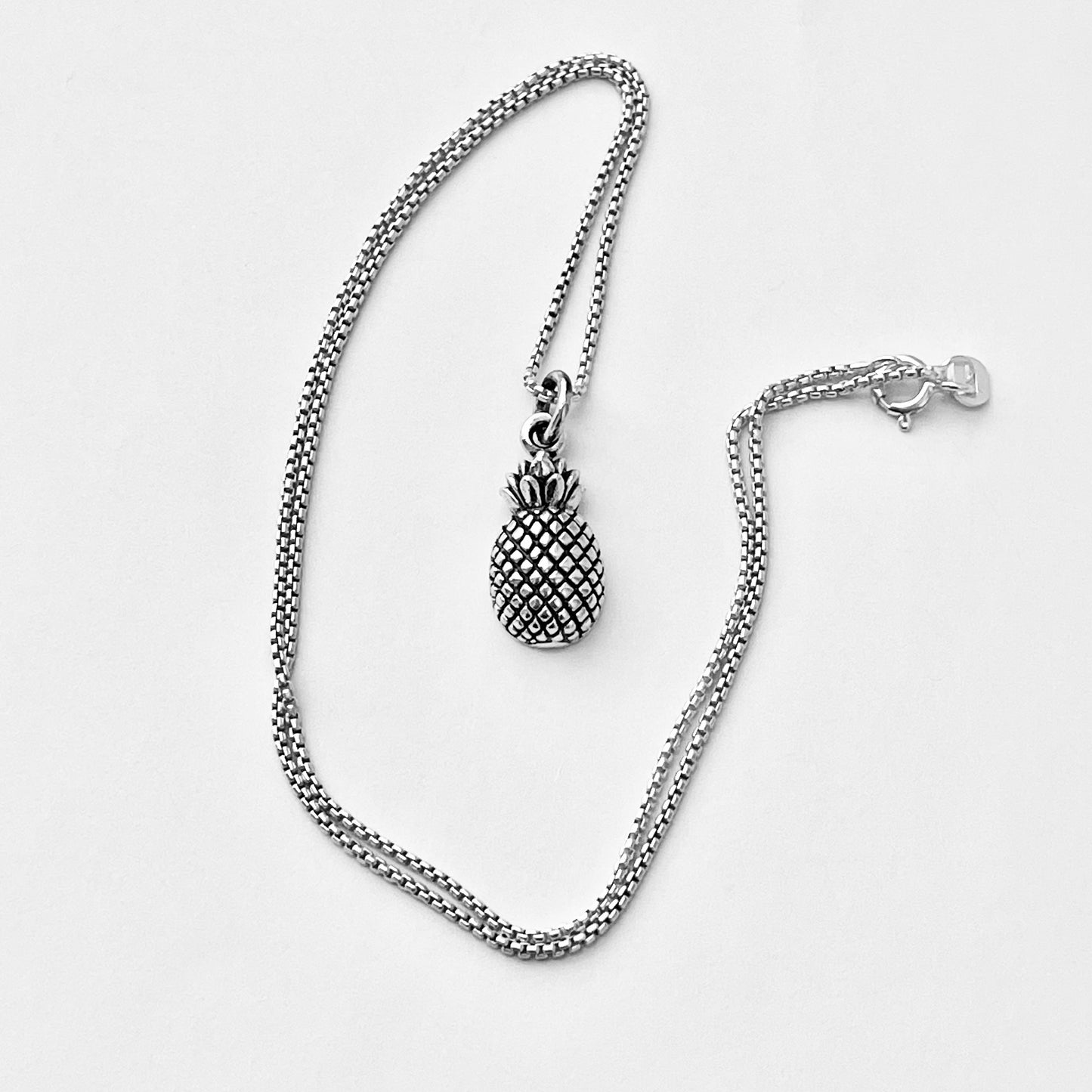 Sterling Silver Pineapple Necklace – Dainty Fruit Pendant Silver Chain