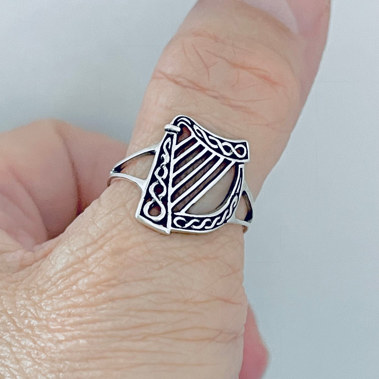 Sterling Silver Harp Musical Instrument Ring, Orchestra Jazz Jewelry