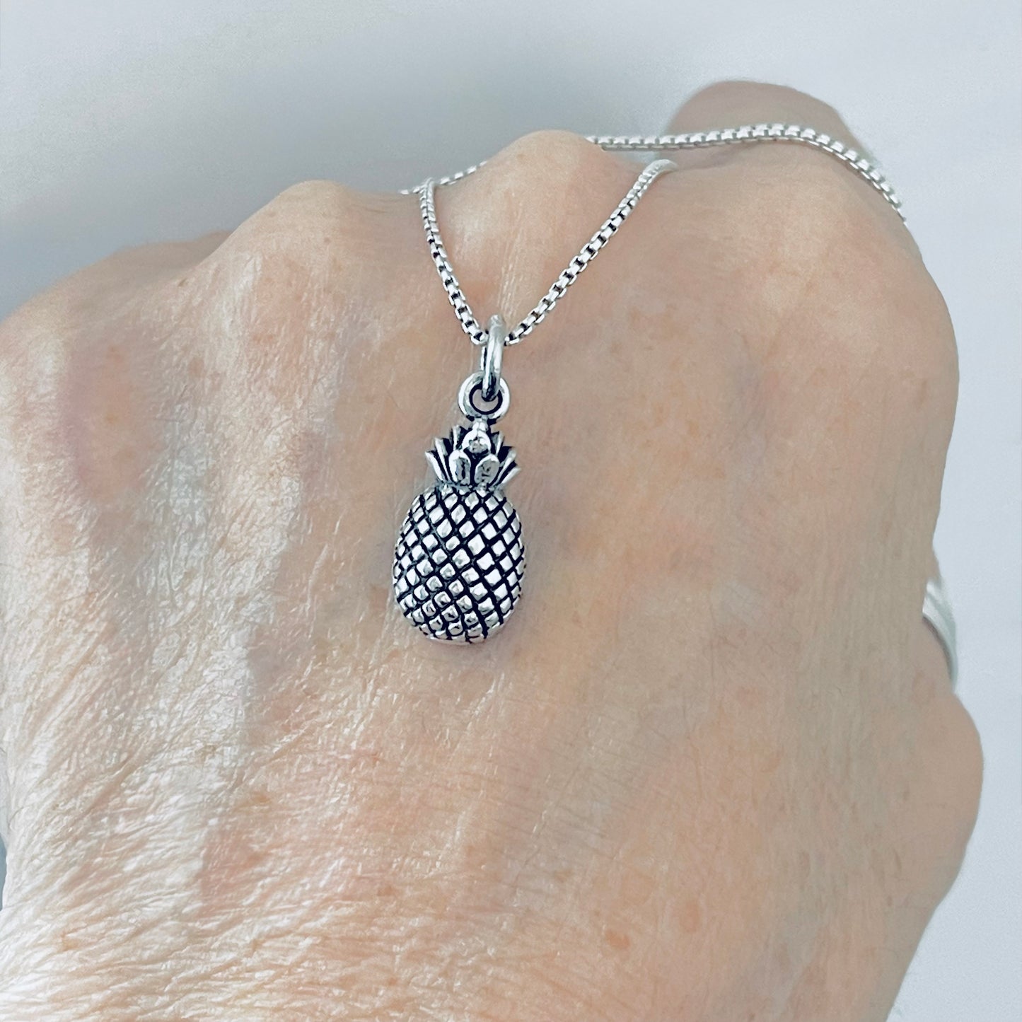 Sterling Silver Pineapple Necklace – Dainty Fruit Pendant Silver Chain