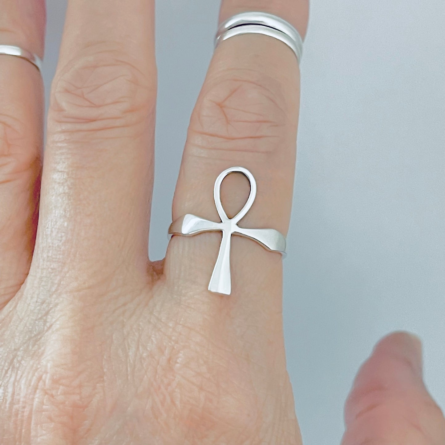 Sterling Silver Delicate Large Ankh Ring | Key of Life Statement Cross Silver Rings