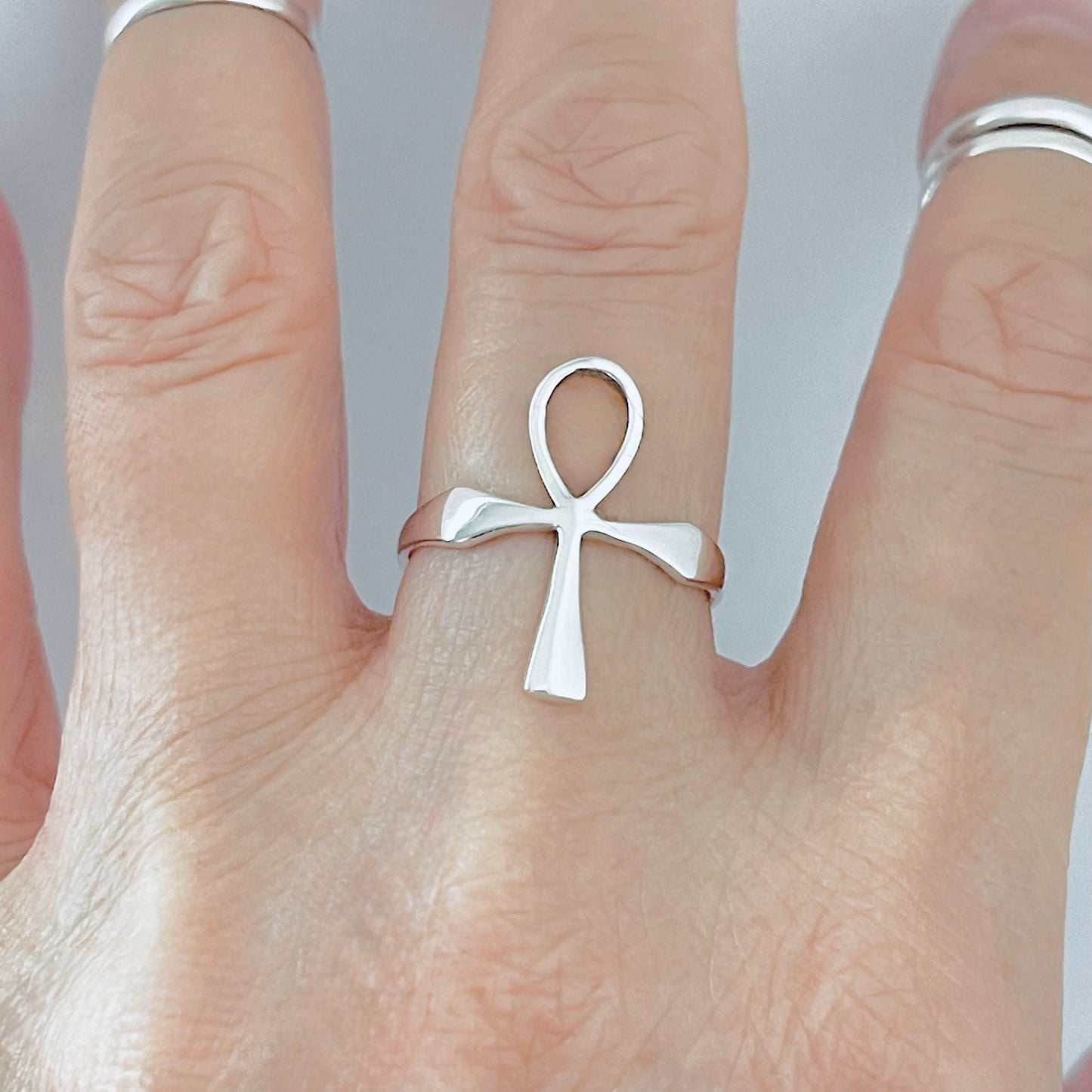 Sterling Silver Delicate Large Ankh Ring | Key of Life Statement Cross Silver Rings