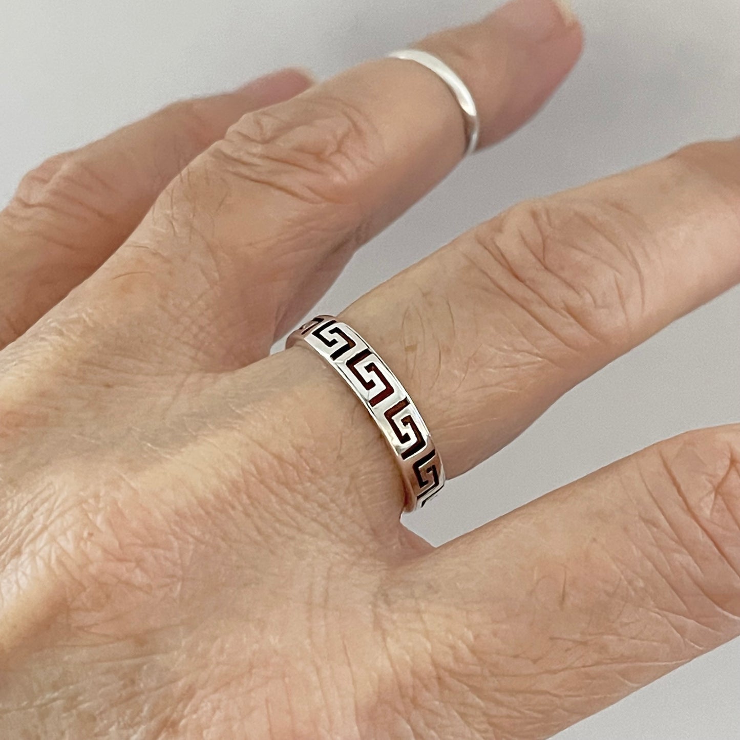 Sterling Silver Eternity Aztec Band Ring, Geometric Shape Rings