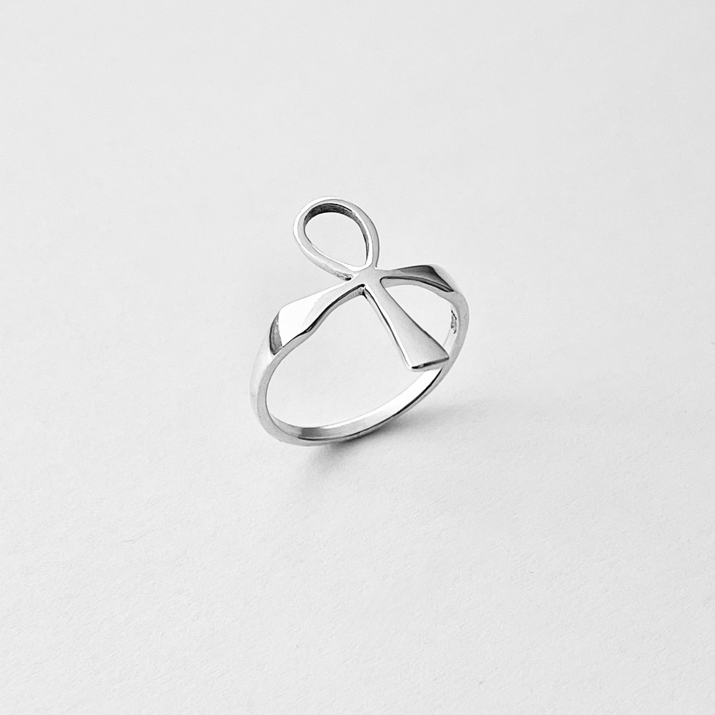 Sterling Silver Delicate Large Ankh Ring | Key of Life Statement Cross Silver Rings