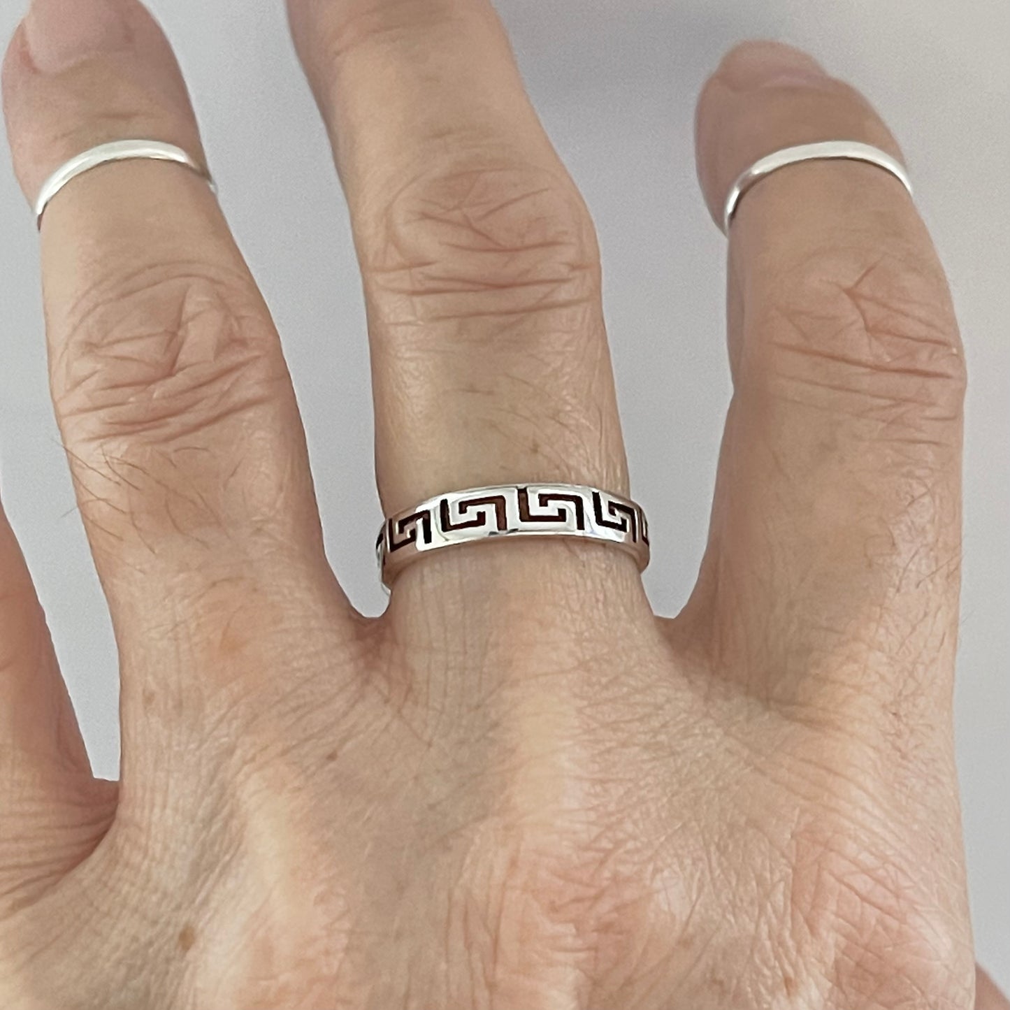 Sterling Silver Eternity Aztec Band Ring, Geometric Shape Rings