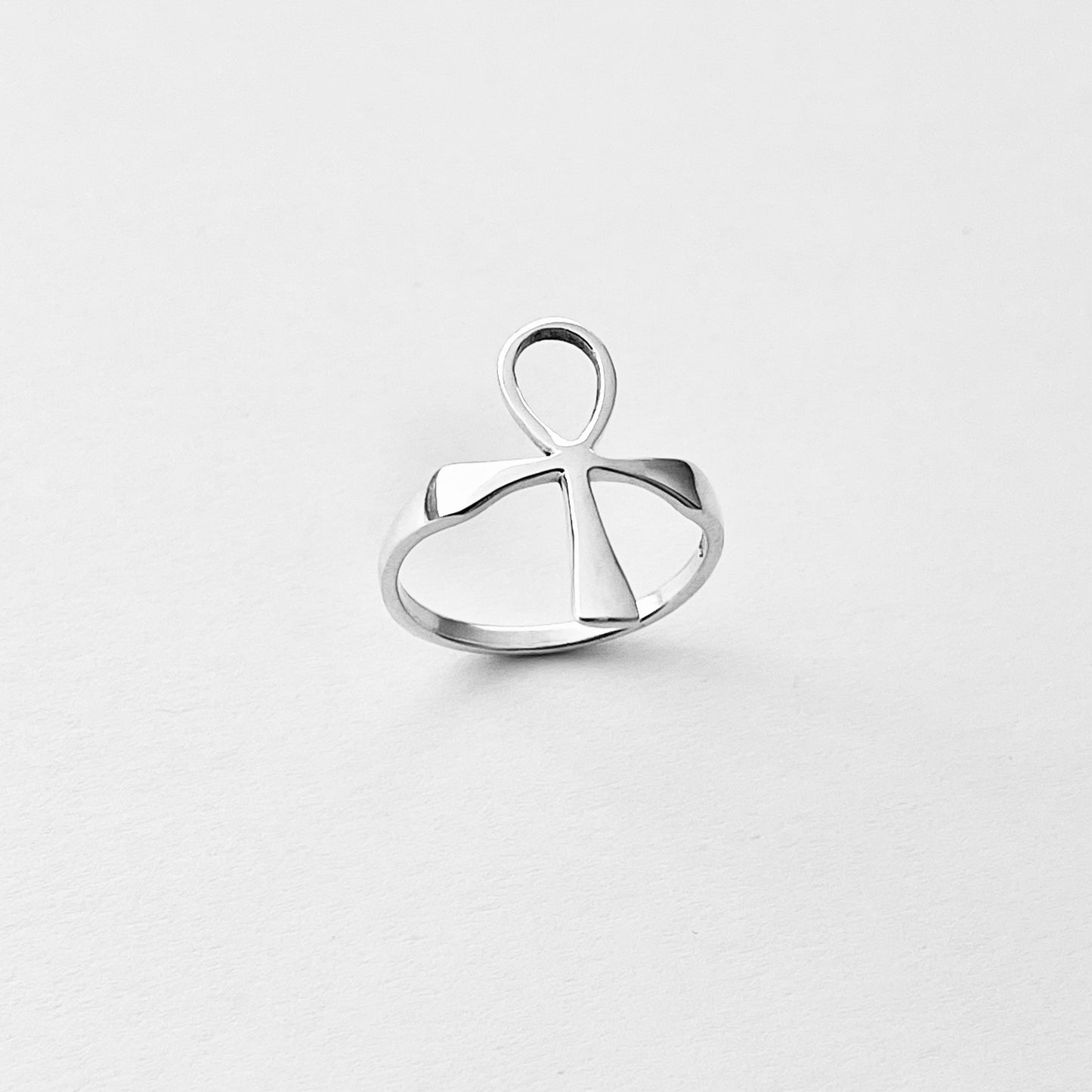 Sterling Silver Delicate Large Ankh Ring | Key of Life Statement Cross Silver Rings