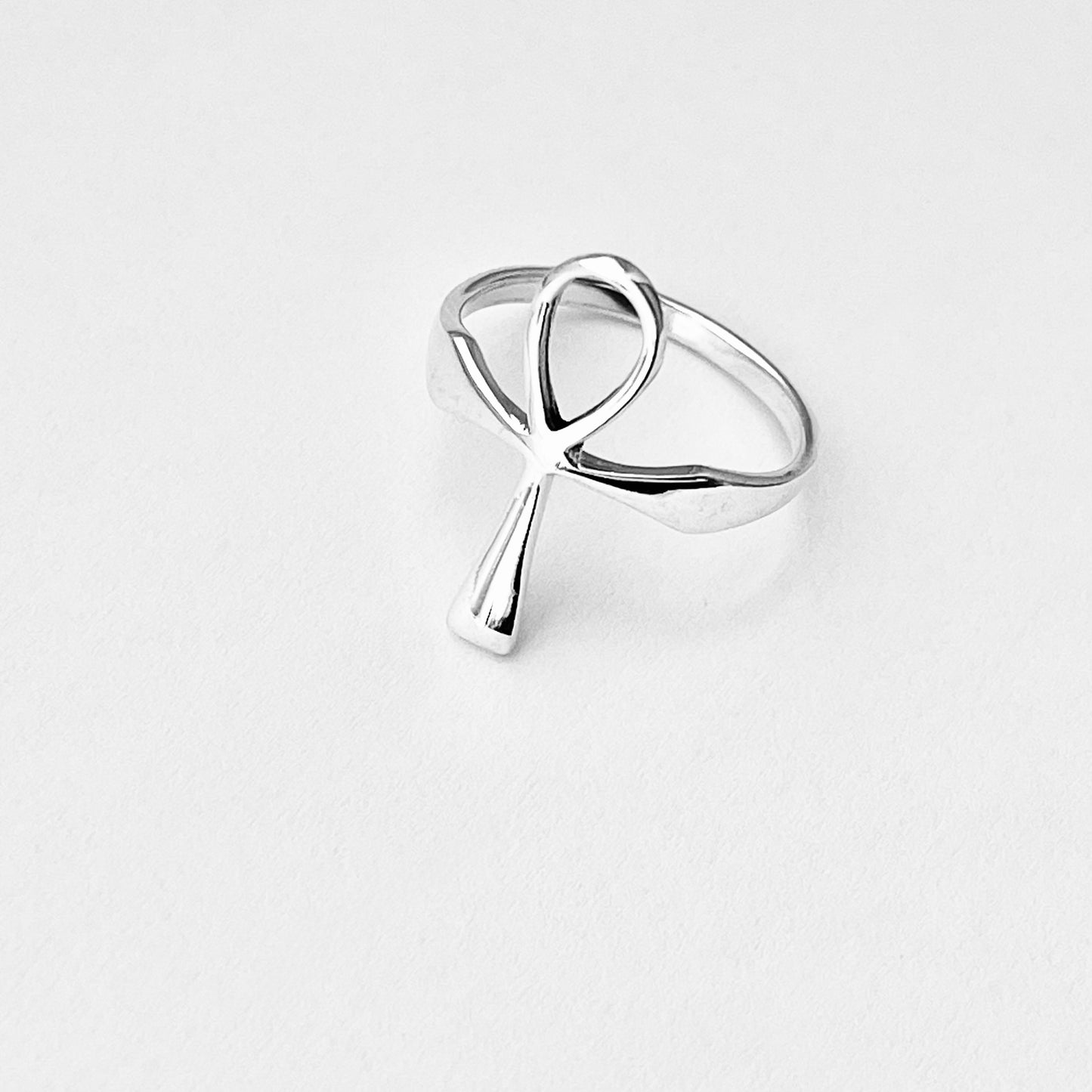 Sterling Silver Delicate Large Ankh Ring | Key of Life Statement Cross Silver Rings
