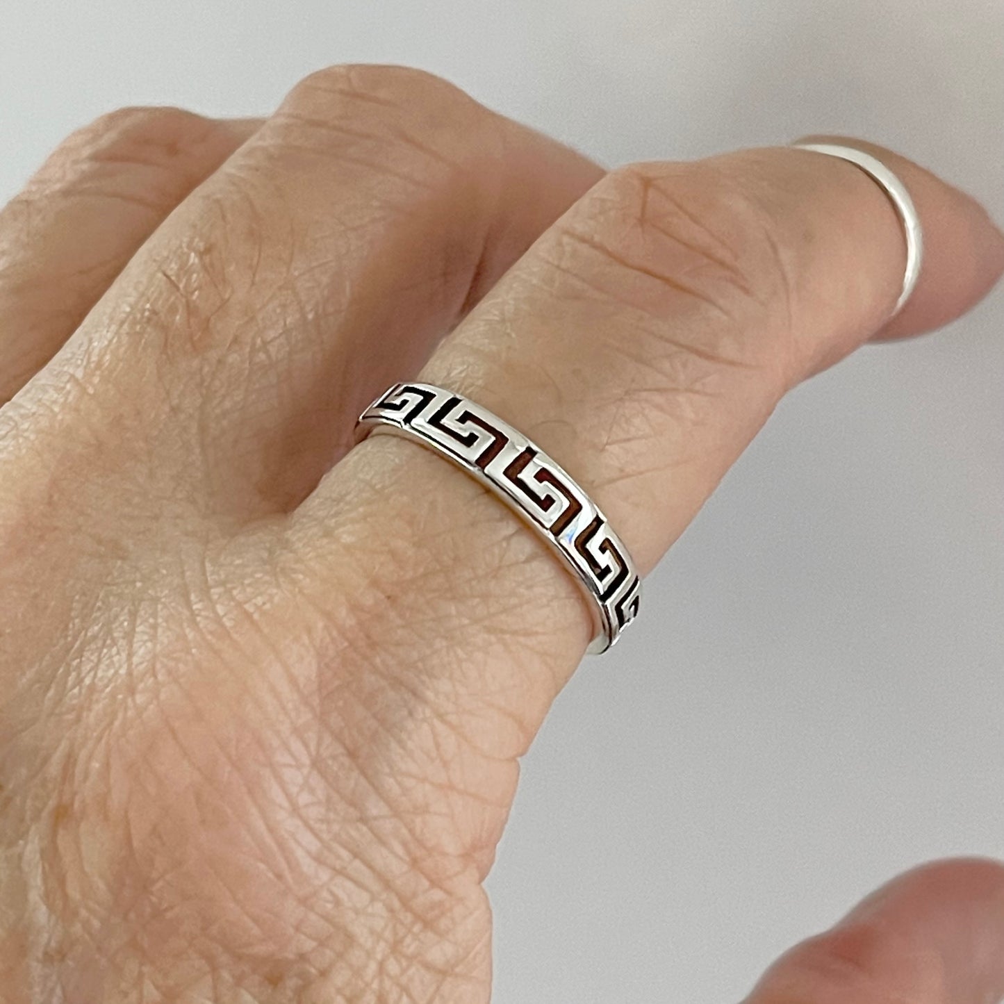 Sterling Silver Eternity Aztec Band Ring, Geometric Shape Rings