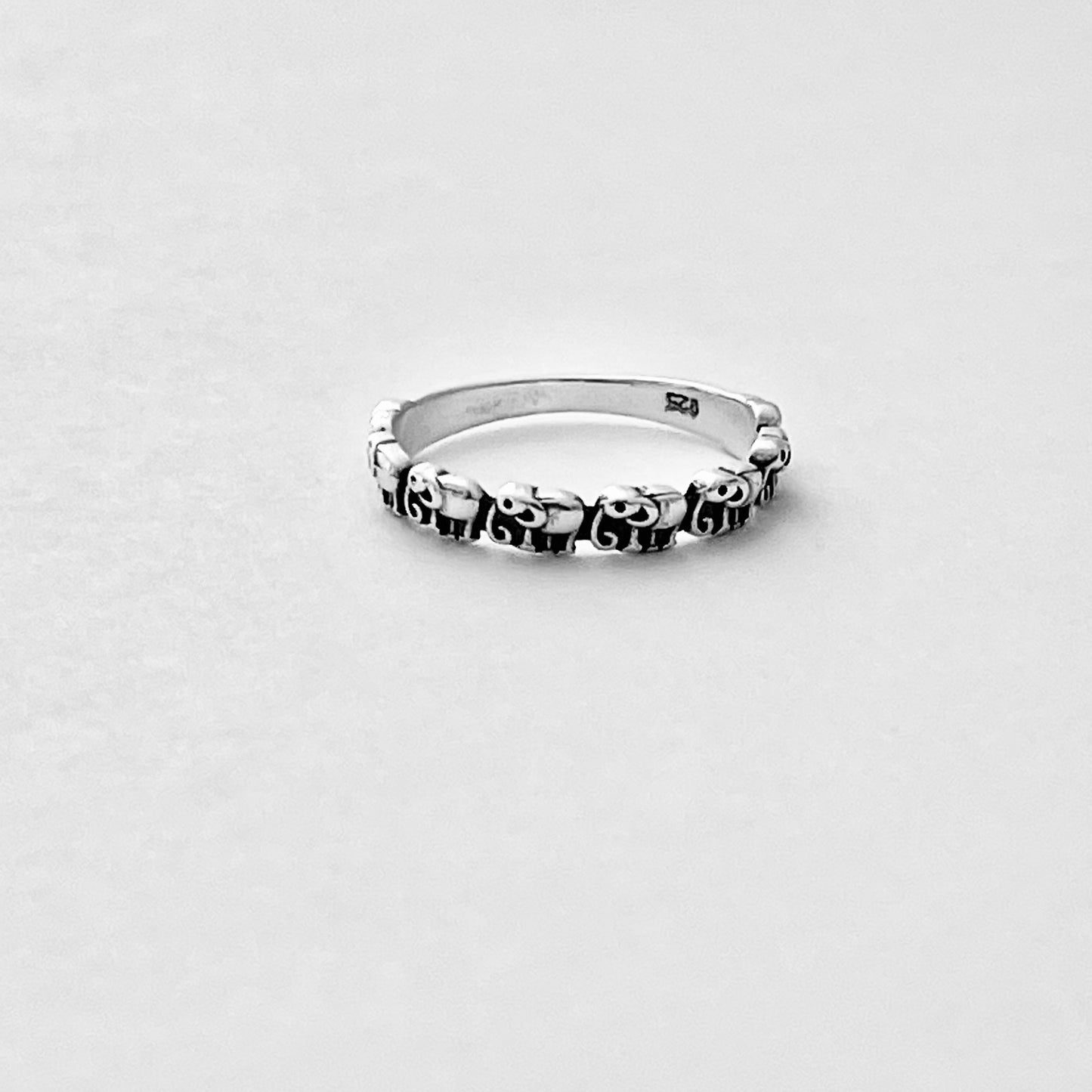 925 Sterling Silver Mini Elephants Band Ring | Good Luck Stackable Animal Silver Rings