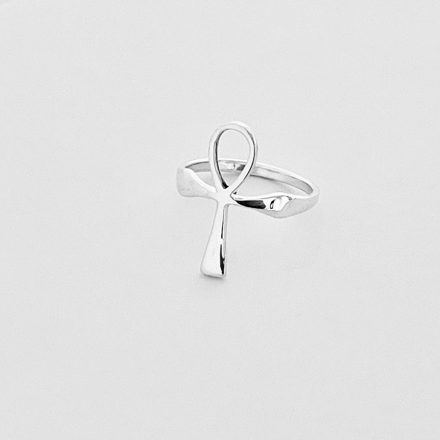 Sterling Silver Delicate Large Ankh Ring | Key of Life Statement Cross Silver Rings