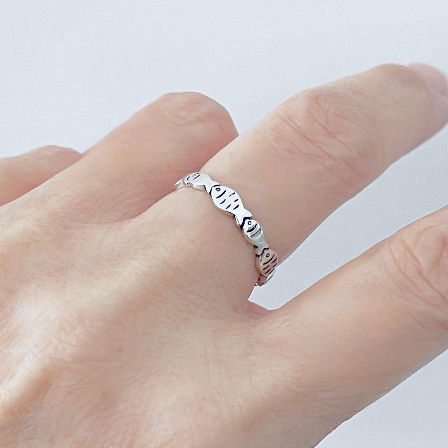 925 Sterling Silver Eternity Fish Band Ring | Christian Ocean Animal Silver Rings