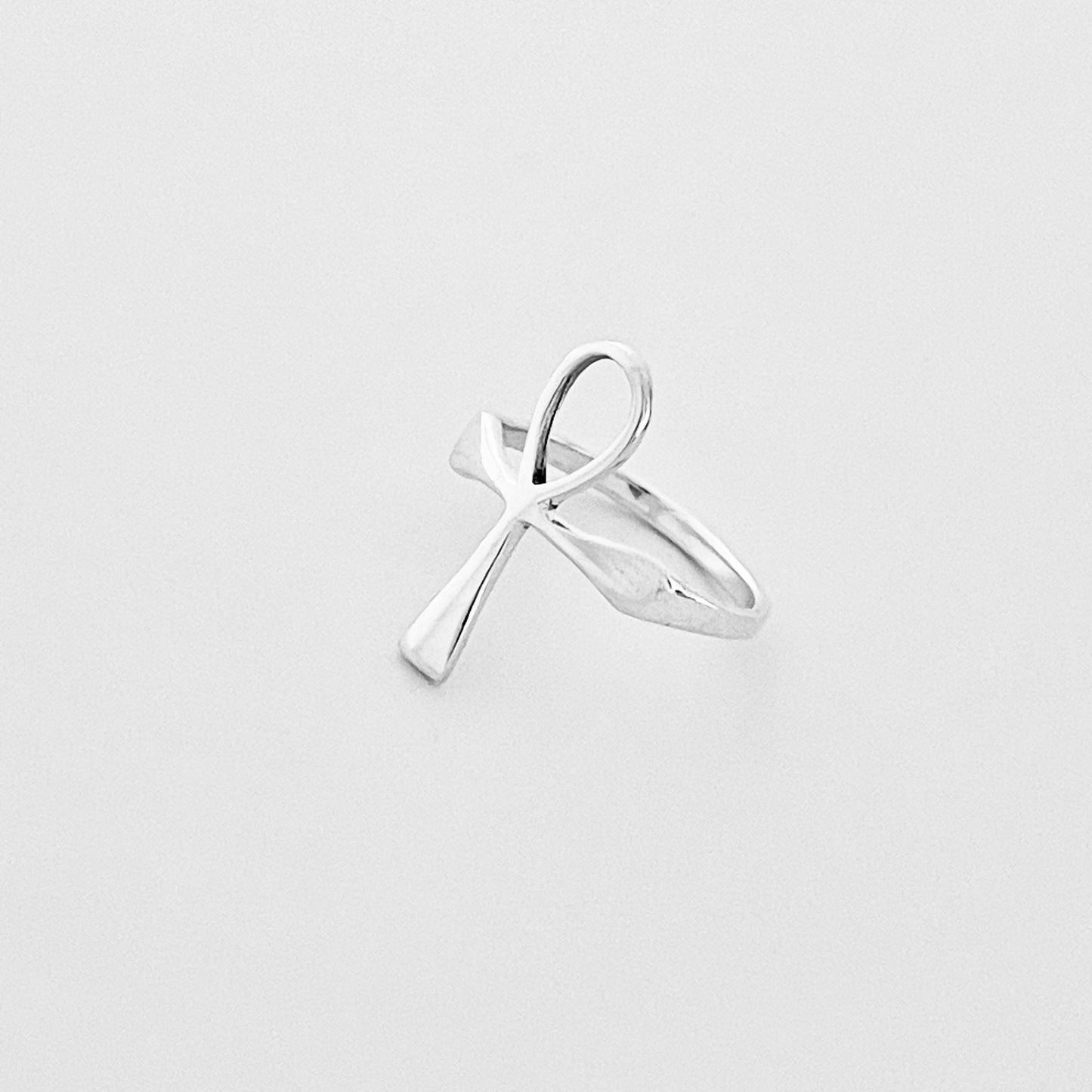 Sterling Silver Delicate Large Ankh Ring | Key of Life Statement Cross Silver Rings
