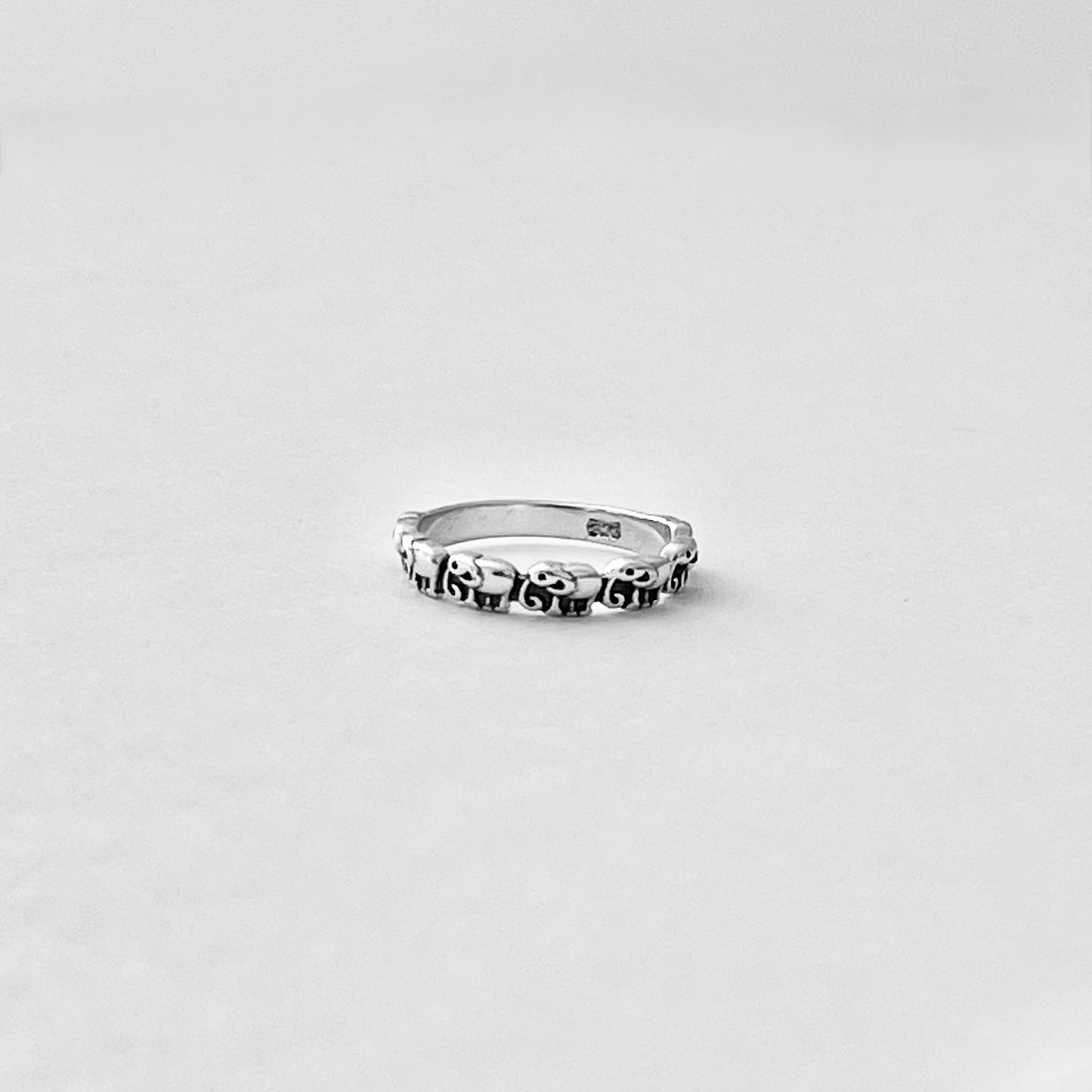 925 Sterling Silver Mini Elephants Band Ring | Good Luck Stackable Animal Silver Rings
