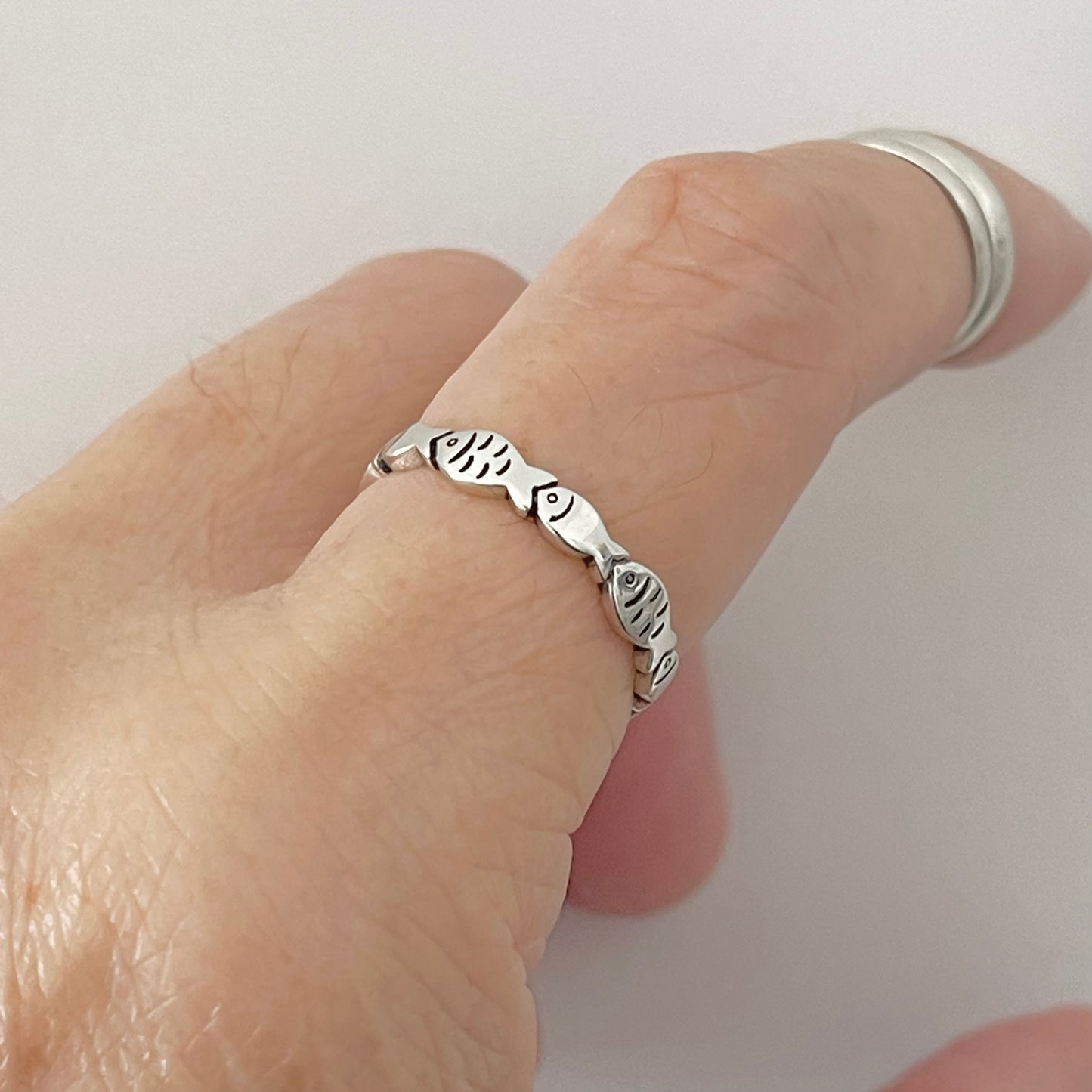 Sterling Silver Eternity Fish Band Ring, Silver Rings, Fishes, Ocean Animals