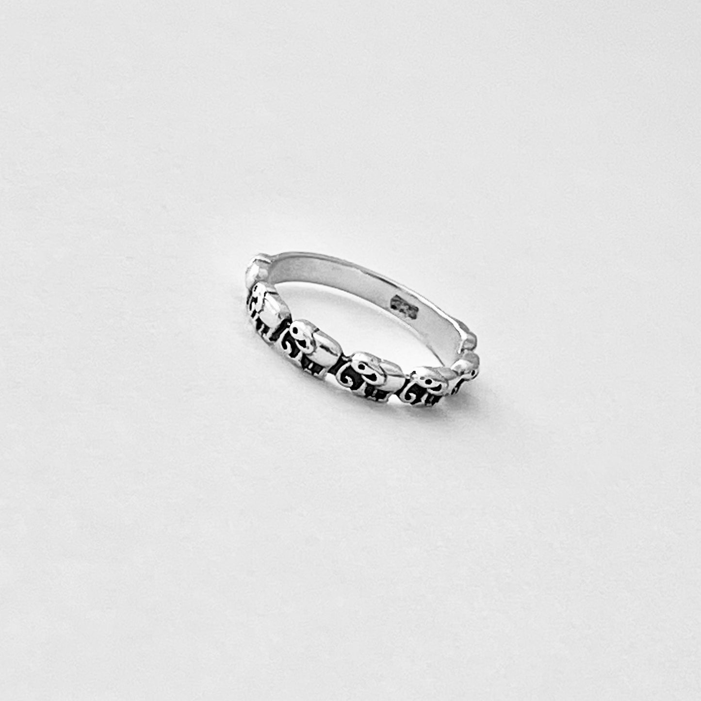 925 Sterling Silver Mini Elephants Band Ring | Good Luck Stackable Animal Silver Rings