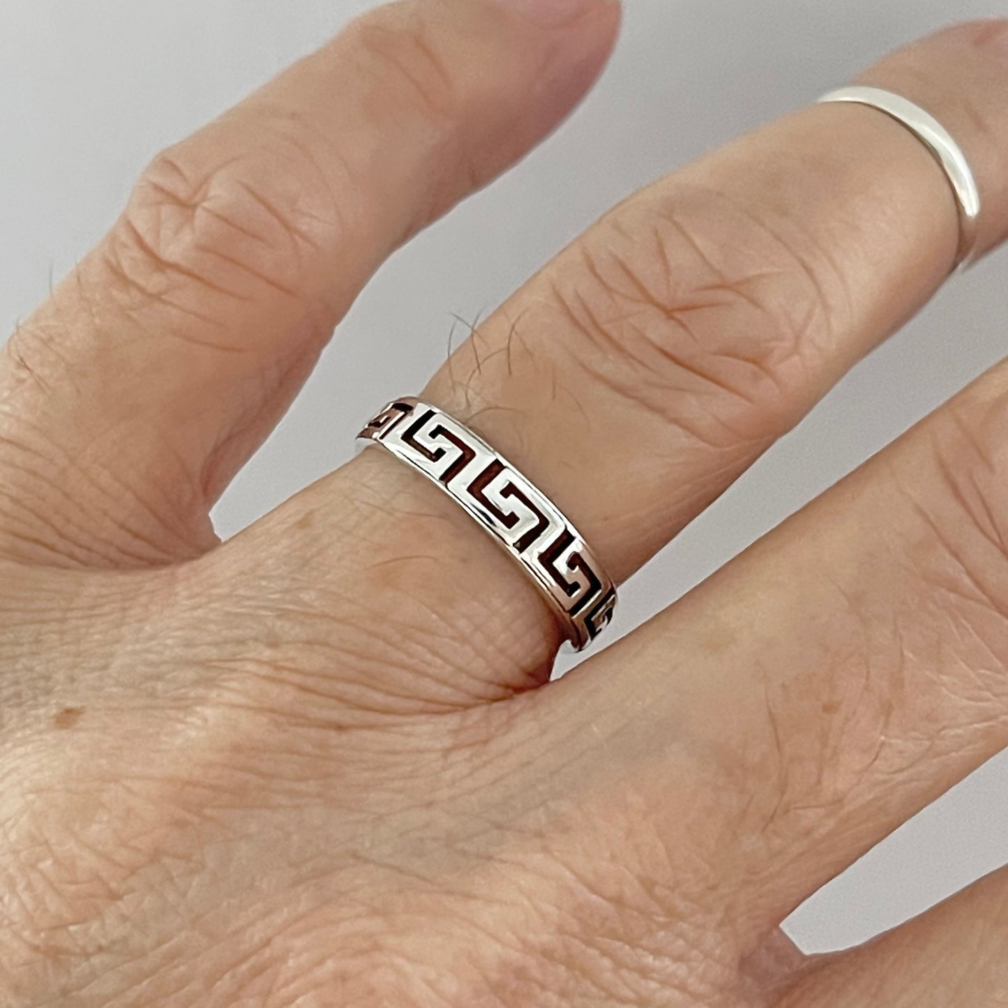 Sterling Silver Eternity Aztec Band Ring, Geometric Shape Rings