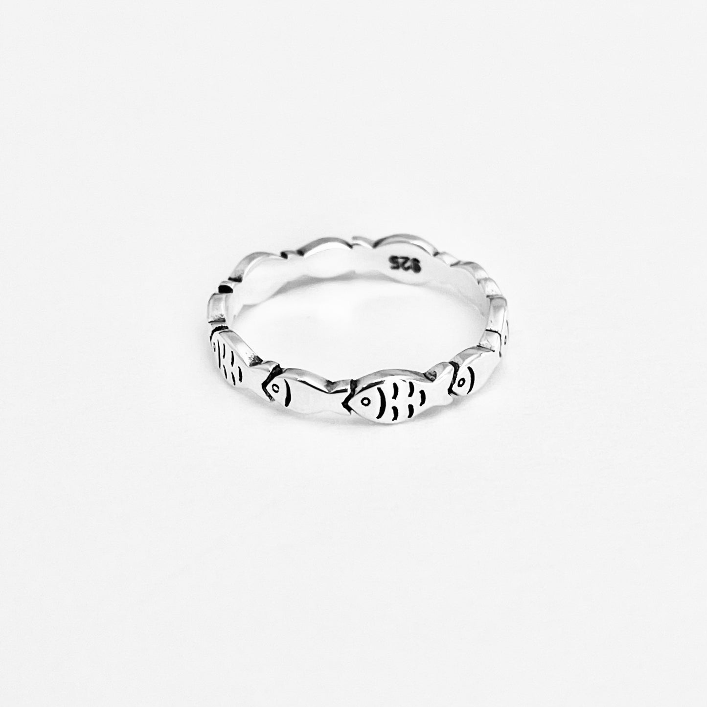 925 Sterling Silver Eternity Fish Band Ring | Christian Ocean Animal Silver Rings