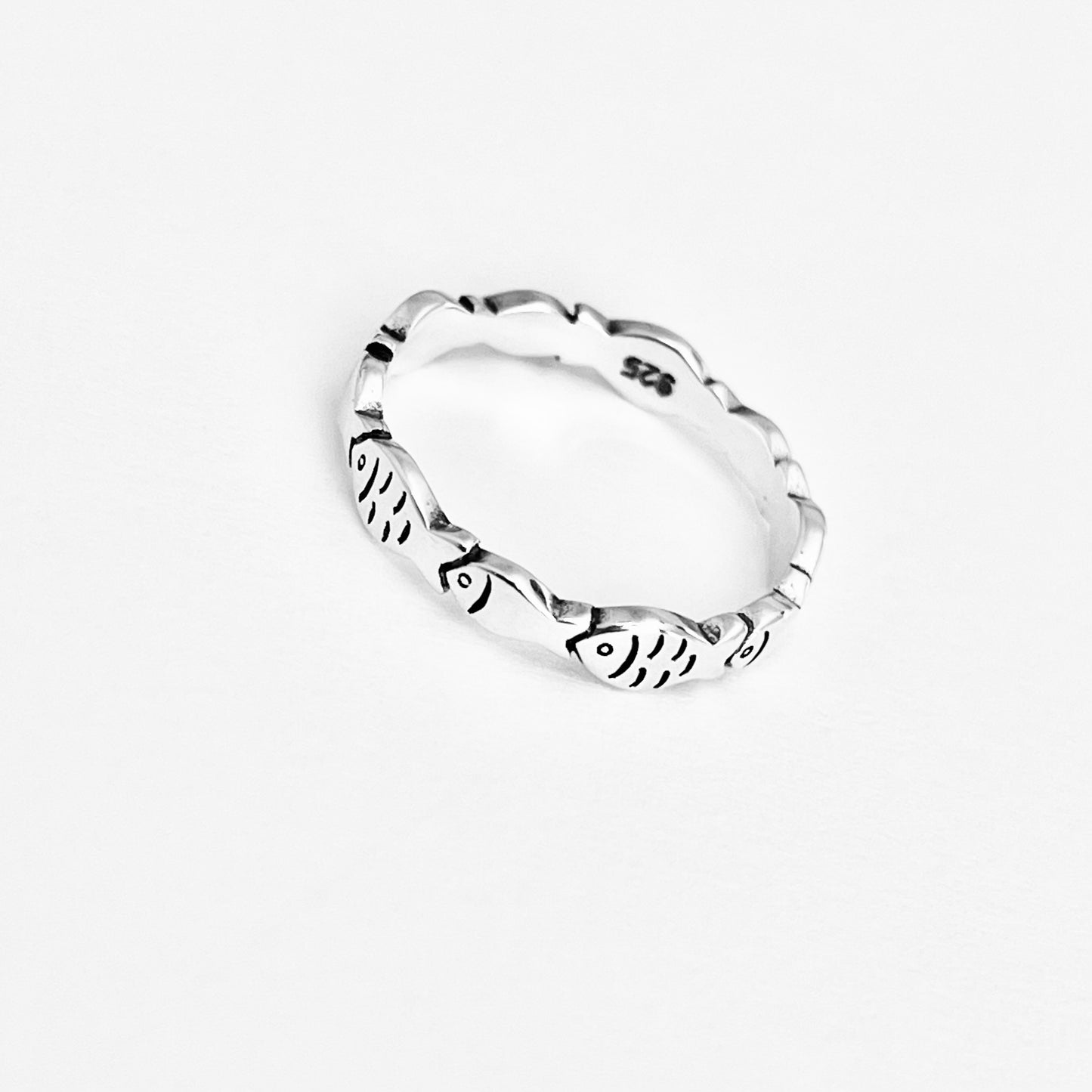 Sterling Silver Eternity Fish Band Ring, Silver Rings, Fishes, Ocean Animals