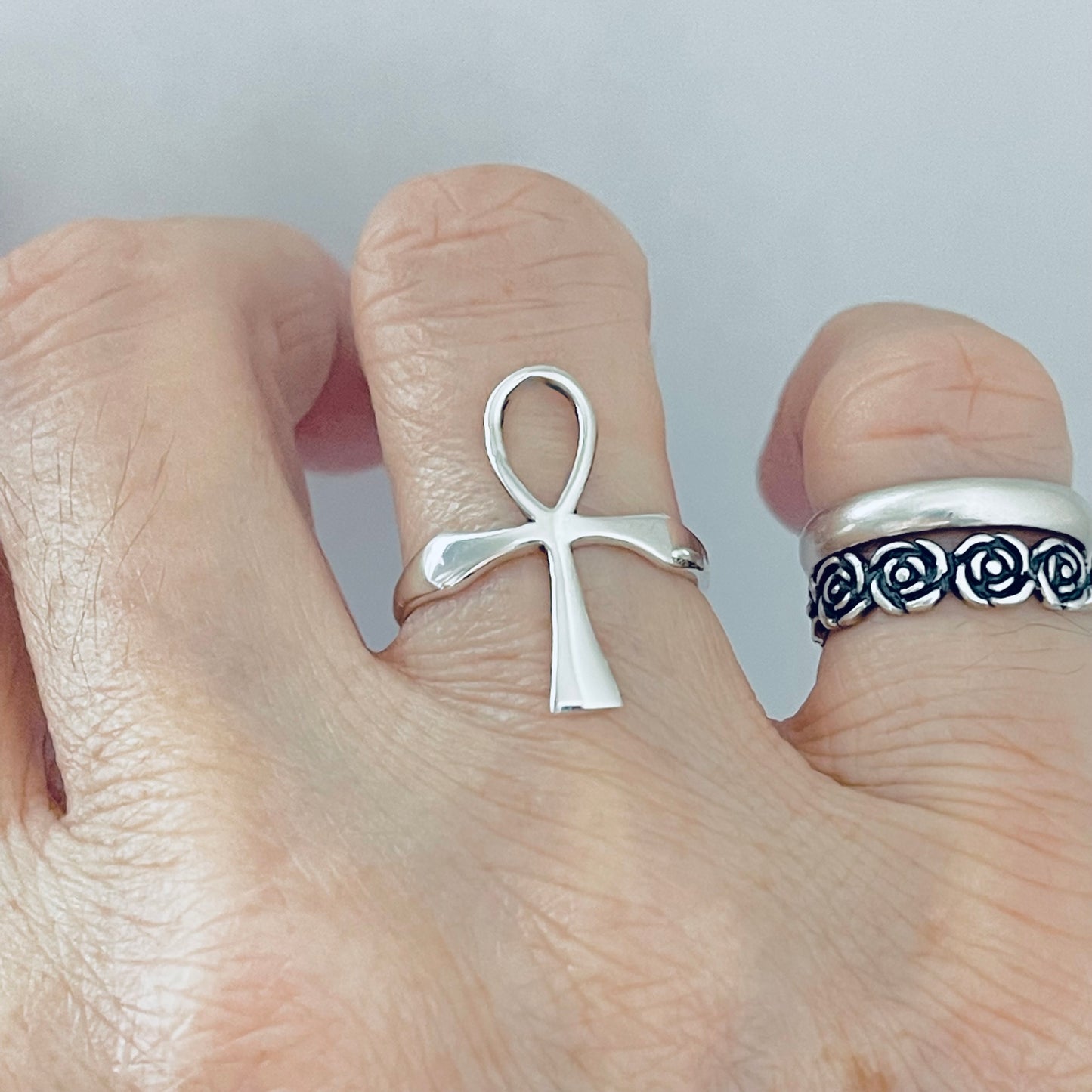 Sterling Silver Large Ankh Ring, Key of Life, Silver Rings, Cross, Religious