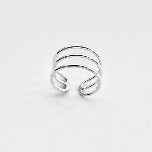 Sterling Silver Triple Thin Band Cuff Ring, Silver Rings, Silver Bands