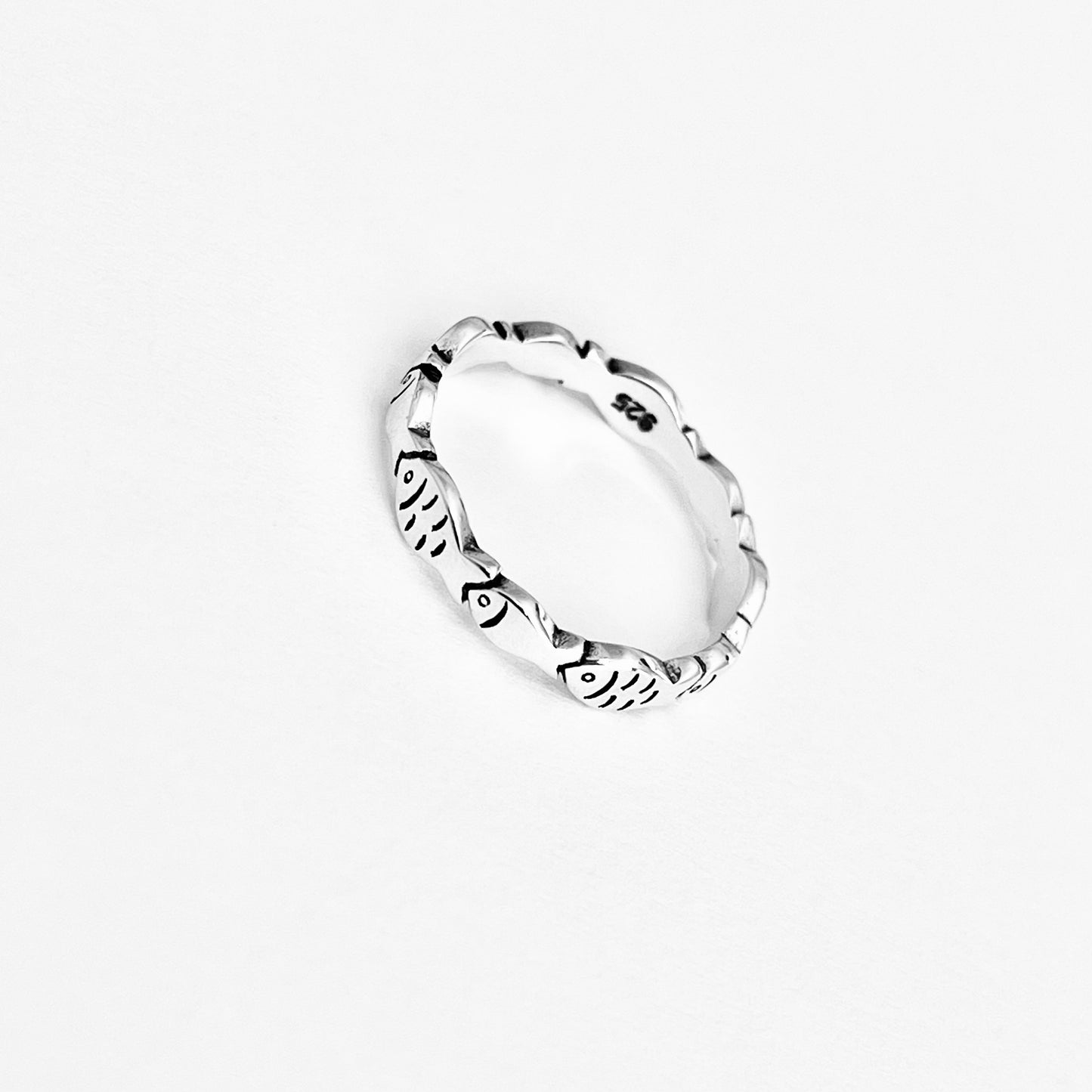 925 Sterling Silver Eternity Fish Band Ring | Christian Ocean Animal Silver Rings