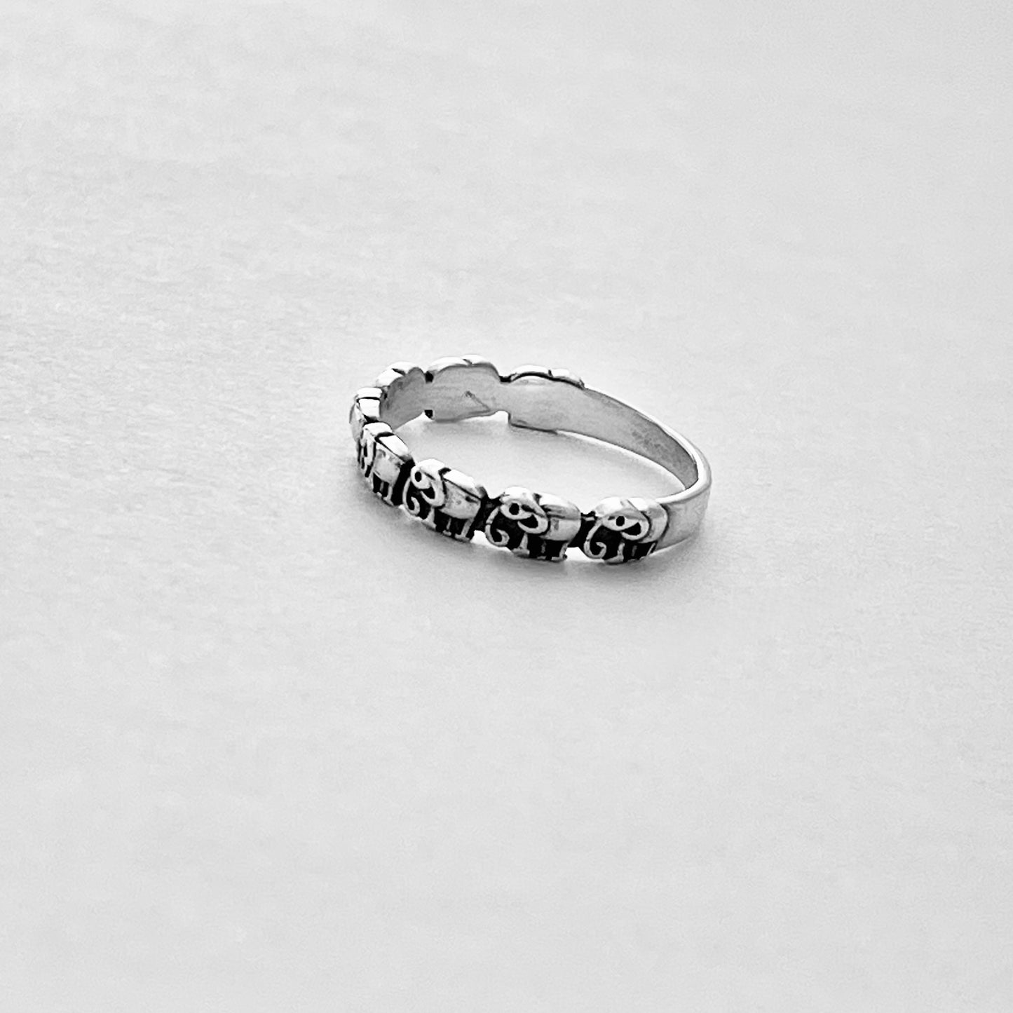 925 Sterling Silver Mini Elephants Band Ring | Good Luck Stackable Animal Silver Rings