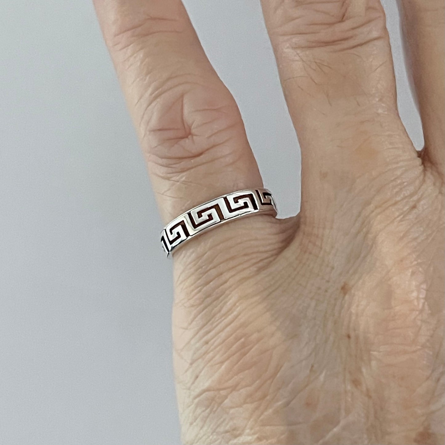 Sterling Silver Eternity Aztec Band Ring, Geometric Shape Rings