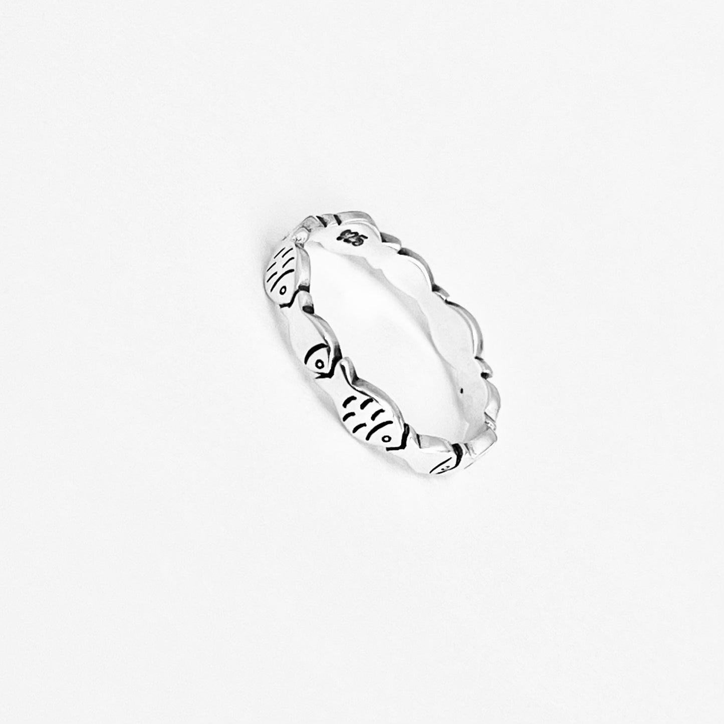 925 Sterling Silver Eternity Fish Band Ring | Christian Ocean Animal Silver Rings