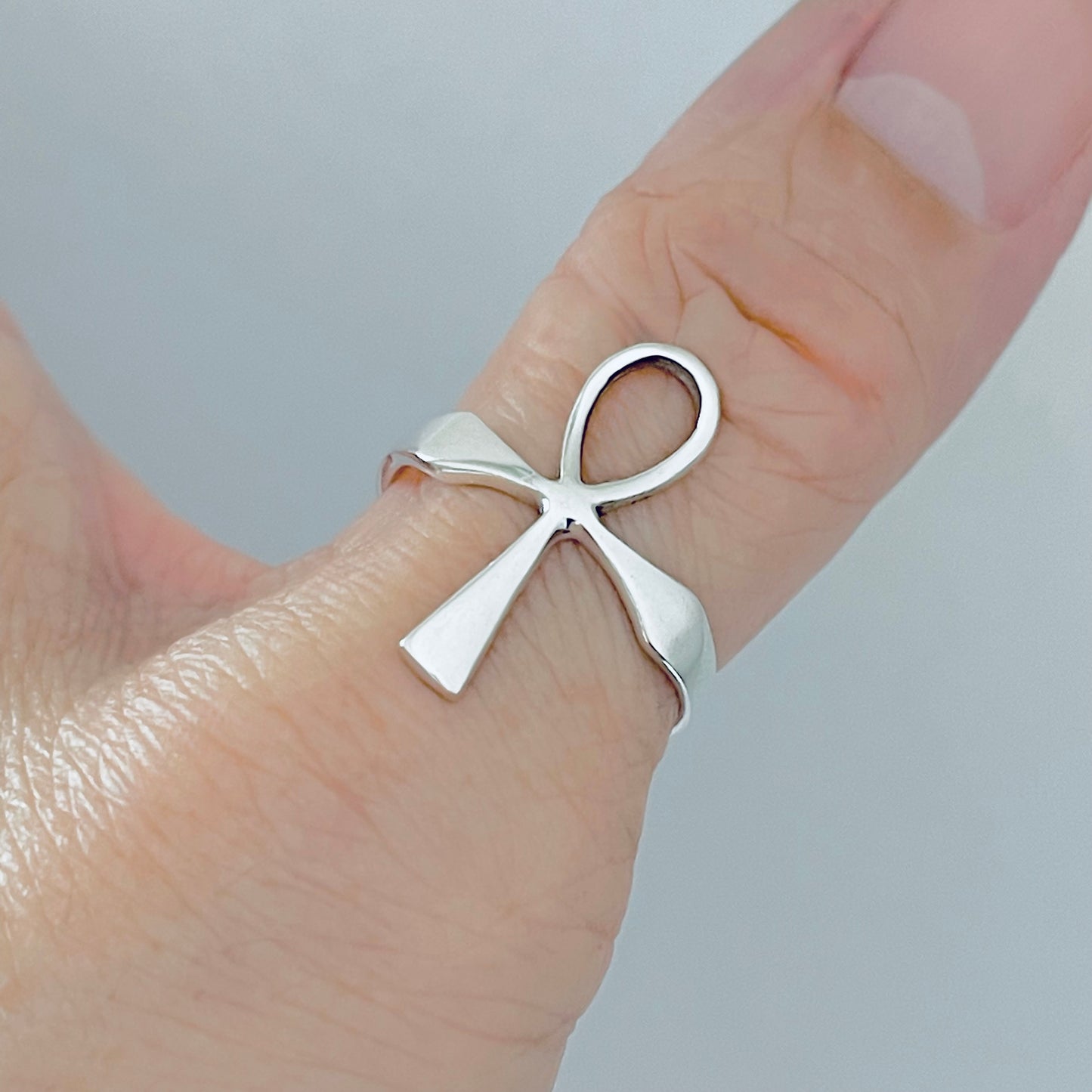 Sterling Silver Delicate Large Ankh Ring | Key of Life Statement Cross Silver Rings