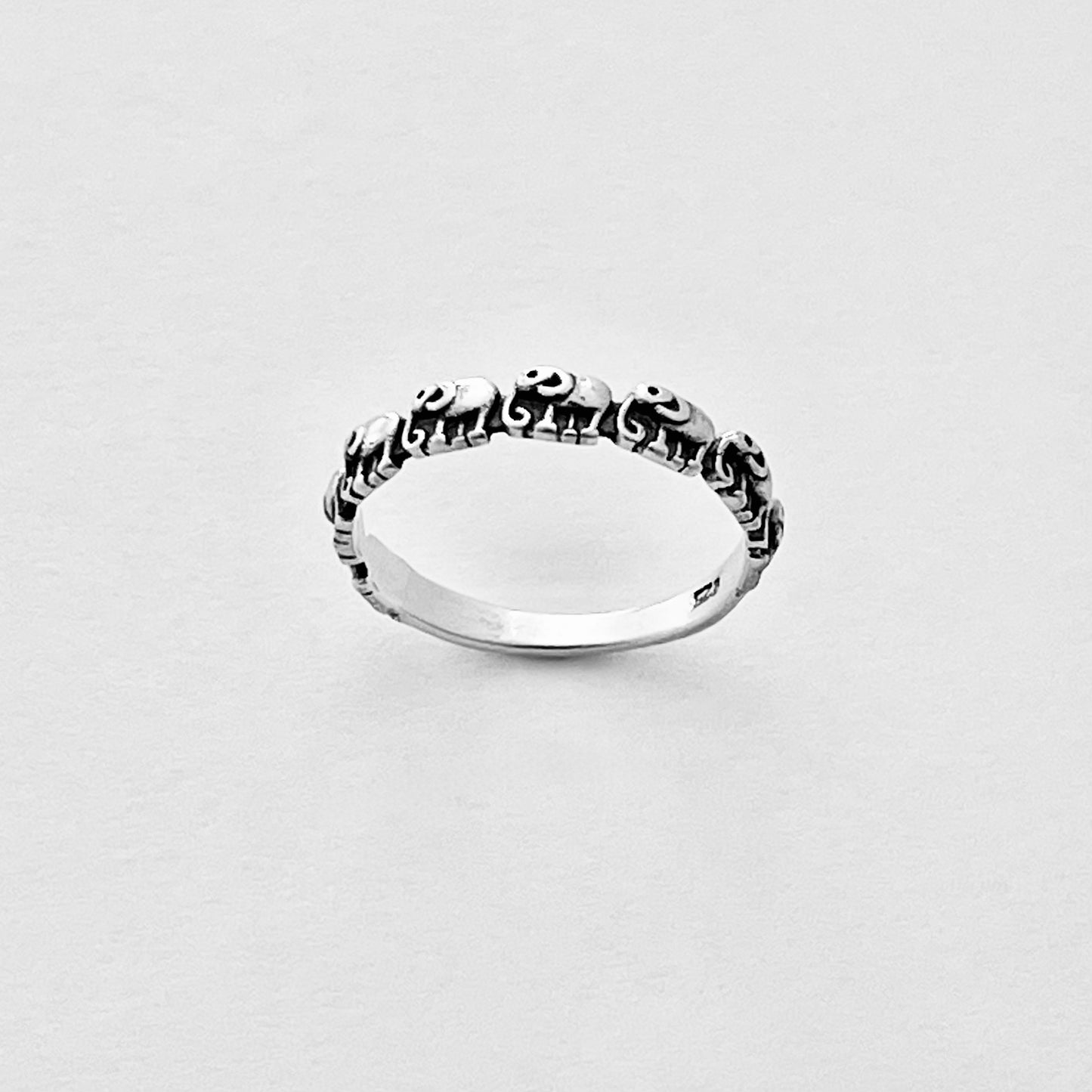 925 Sterling Silver Mini Elephants Band Ring | Good Luck Stackable Animal Silver Rings