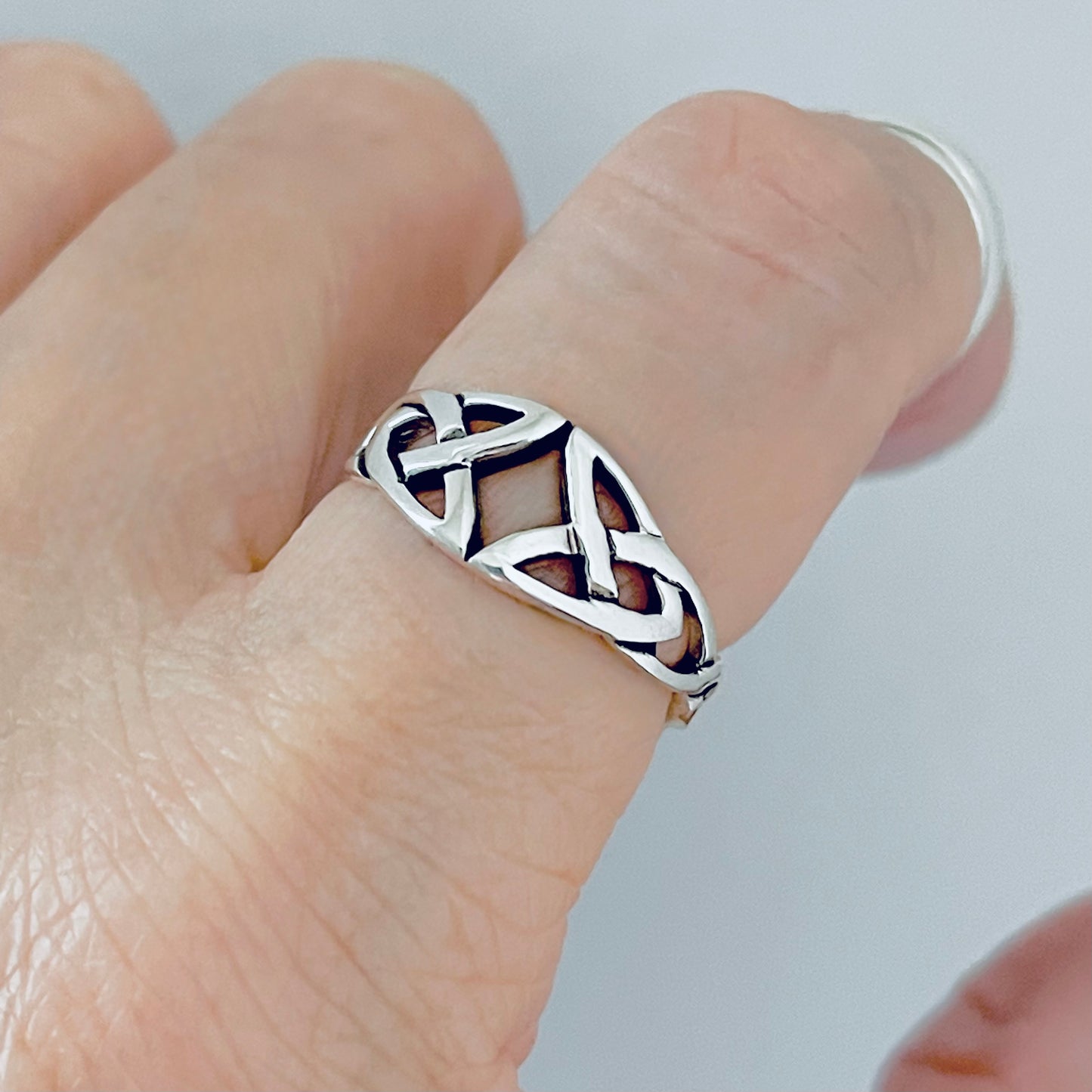 Sterling Silver Double Celtic Knot Ring, Trinity Knots Silver Rings