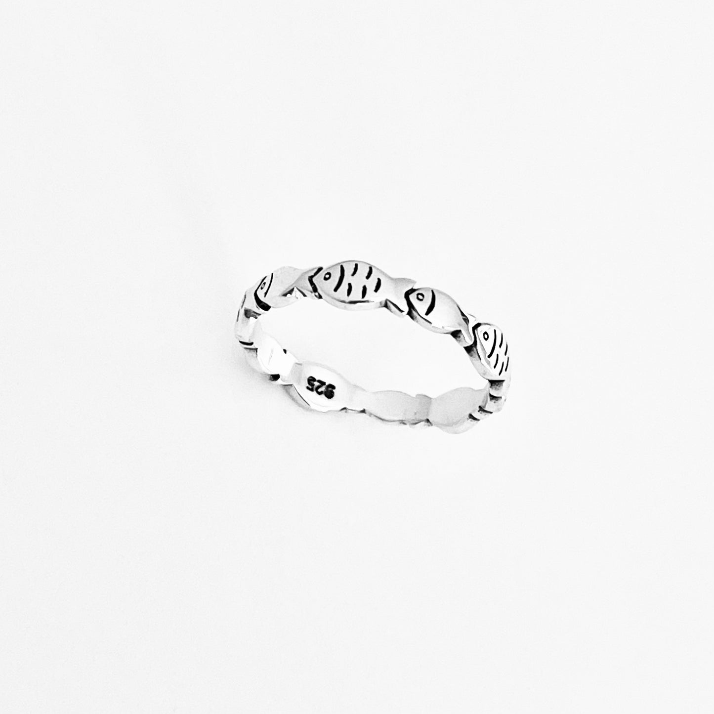 925 Sterling Silver Eternity Fish Band Ring | Christian Ocean Animal Silver Rings