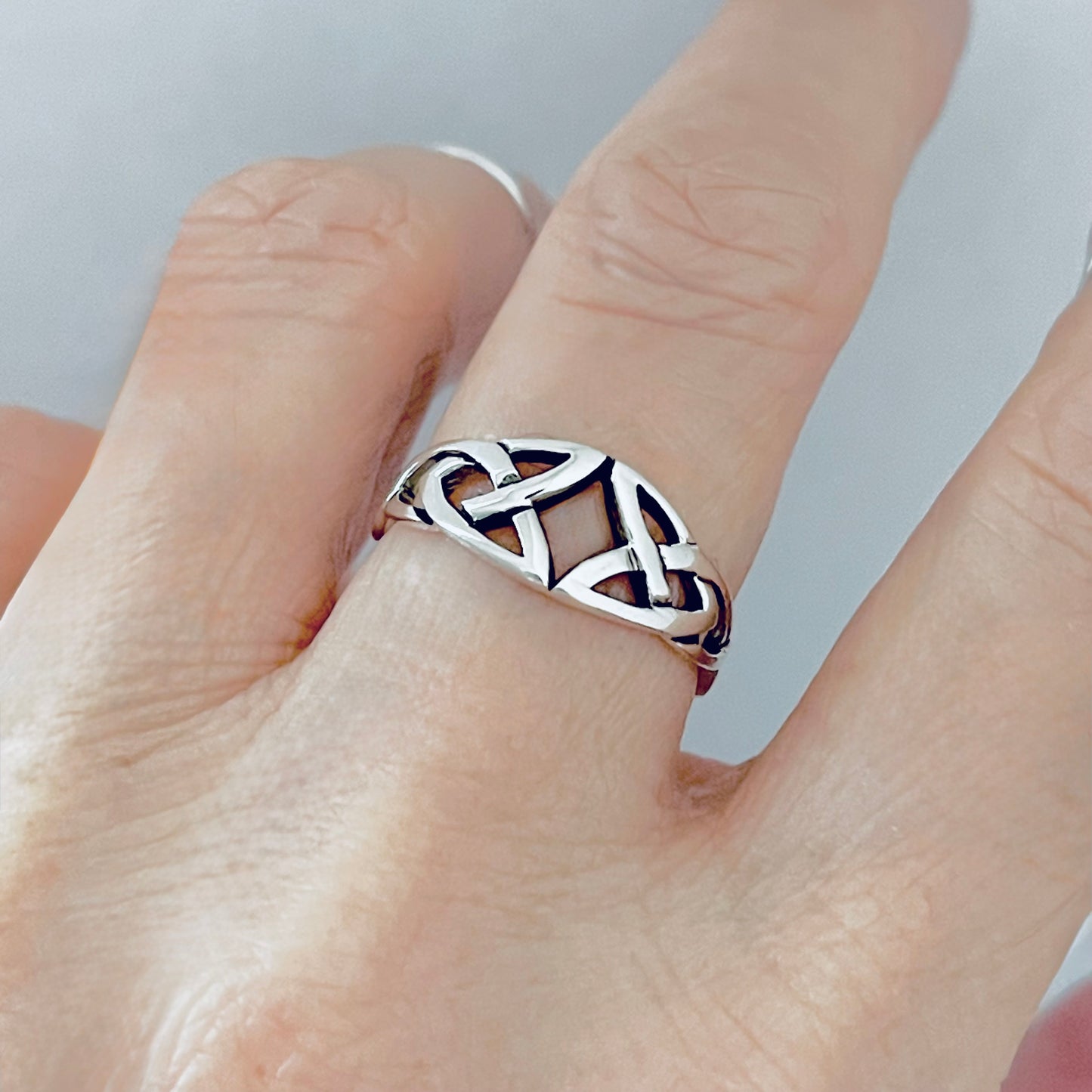 Sterling Silver Double Celtic Knot Ring, Trinity Knots Silver Rings