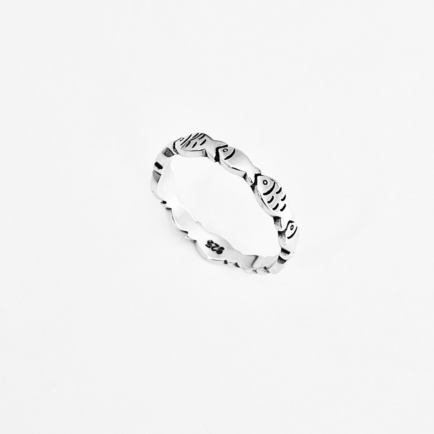 925 Sterling Silver Eternity Fish Band Ring | Christian Ocean Animal Silver Rings