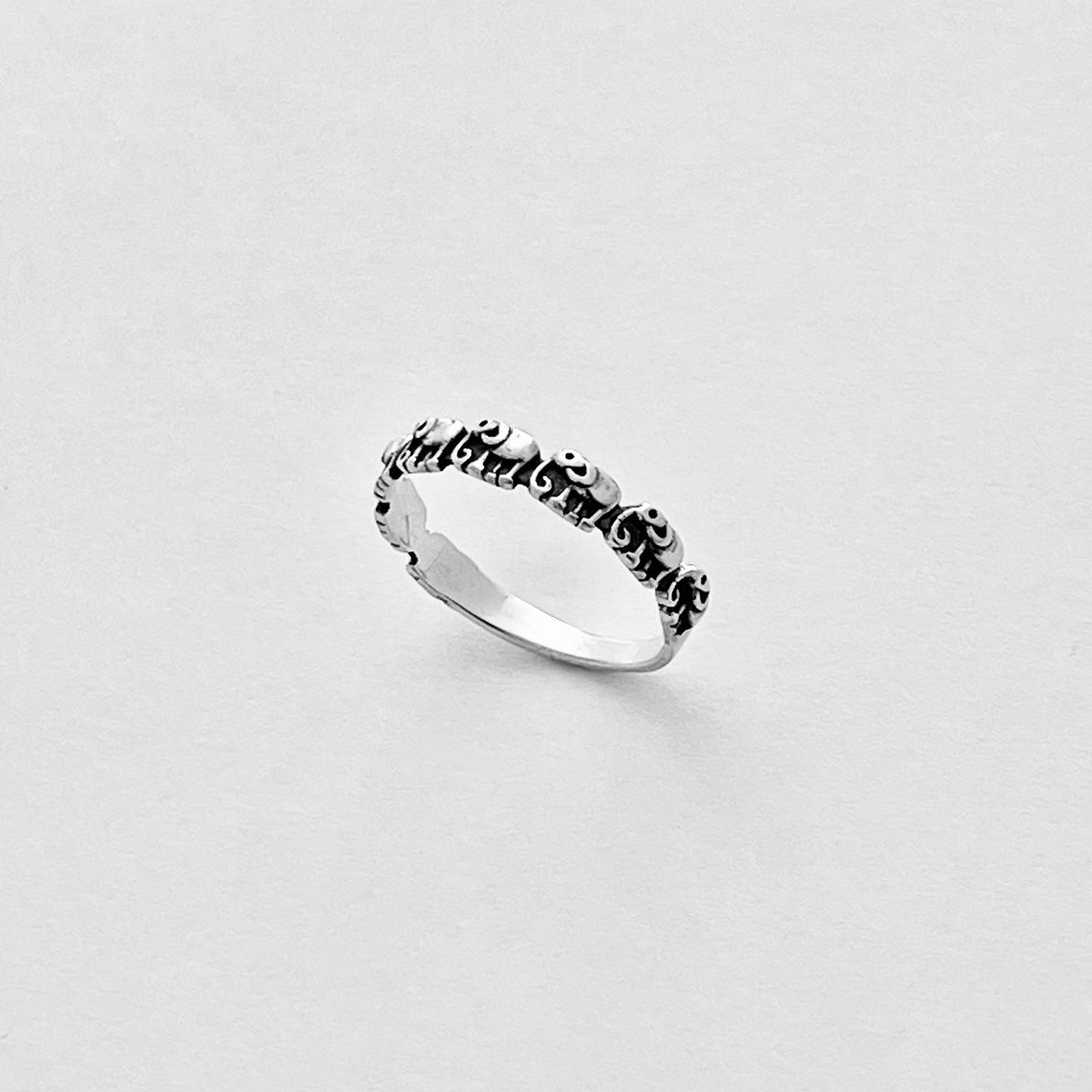 925 Sterling Silver Mini Elephants Band Ring | Good Luck Stackable Animal Silver Rings