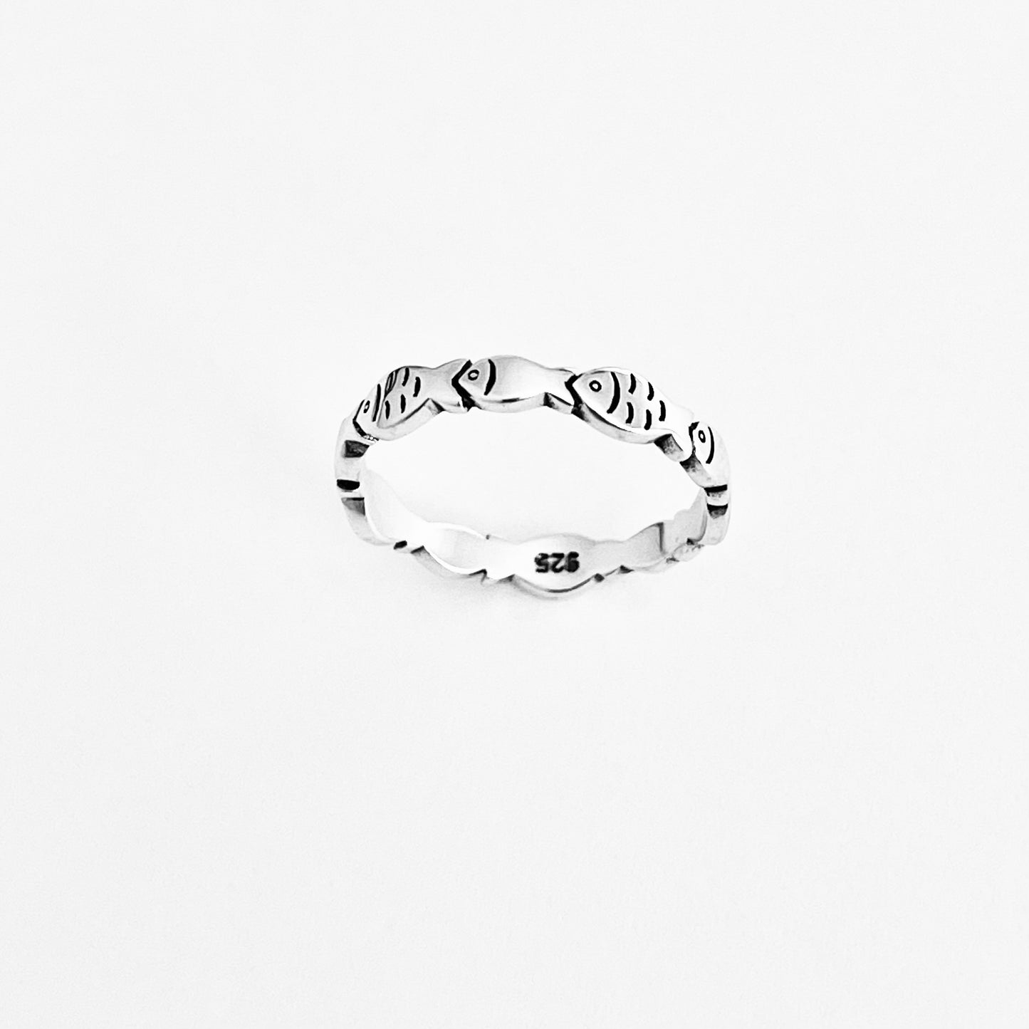 925 Sterling Silver Eternity Fish Band Ring | Christian Ocean Animal Silver Rings
