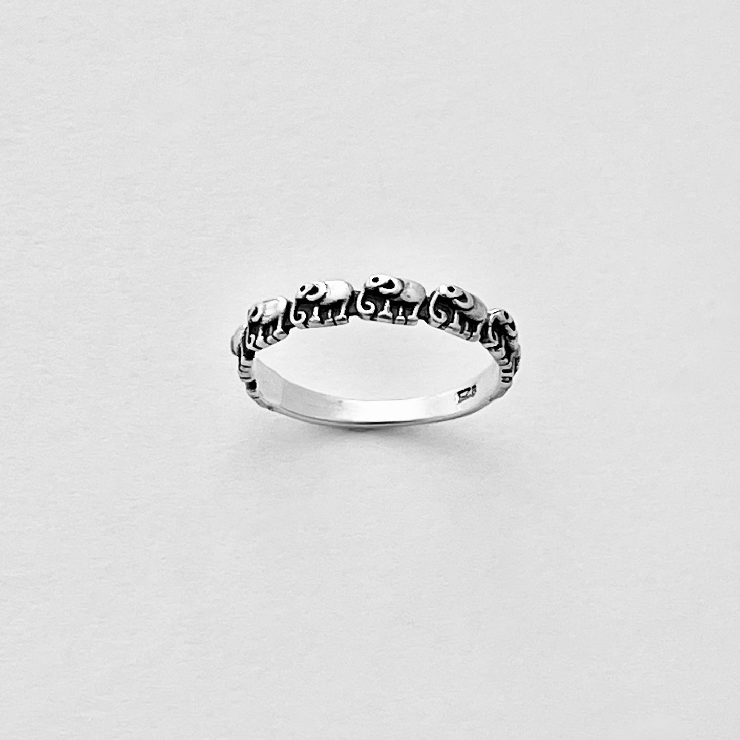 925 Sterling Silver Mini Elephants Band Ring | Good Luck Stackable Animal Silver Rings