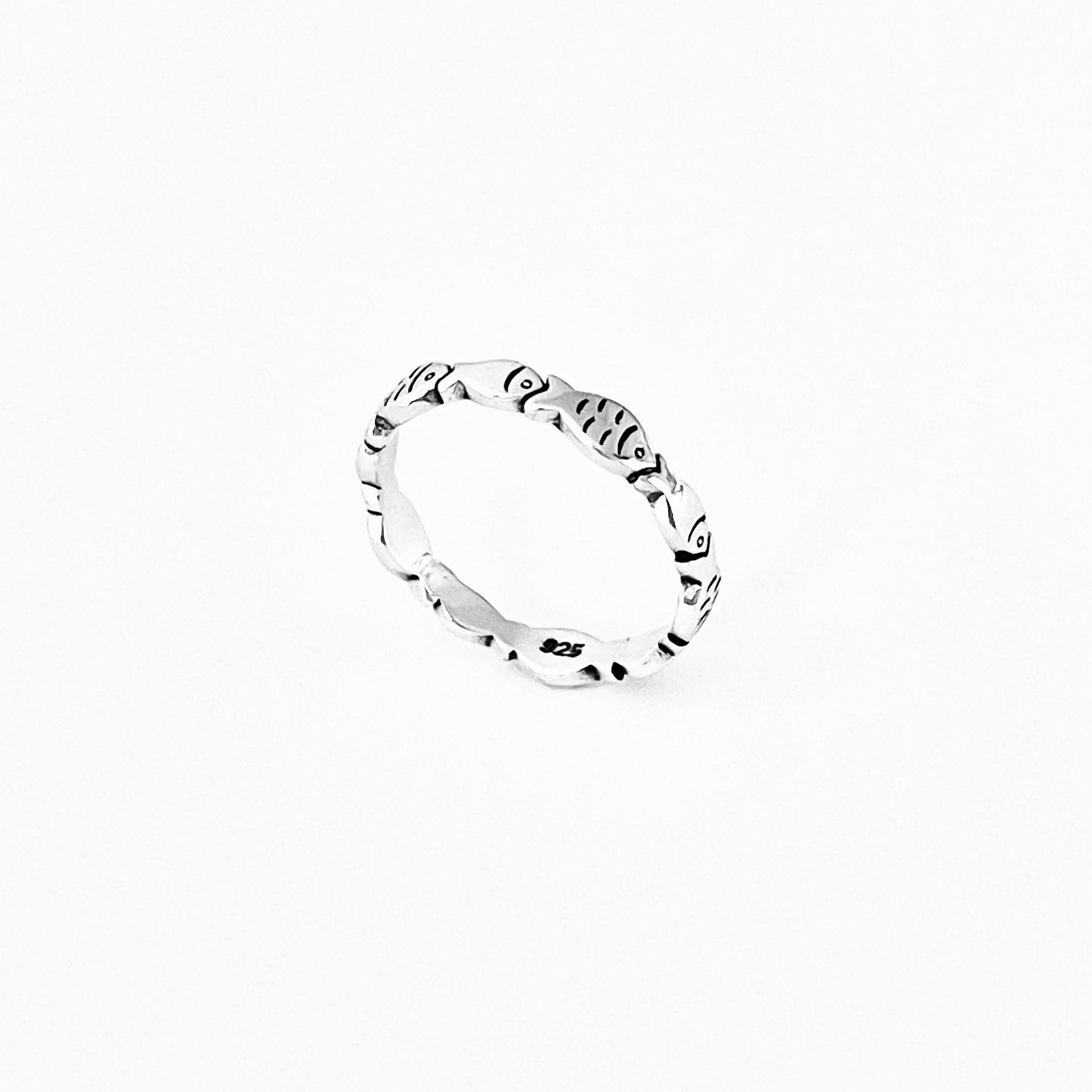 925 Sterling Silver Eternity Fish Band Ring | Christian Ocean Animal Silver Rings