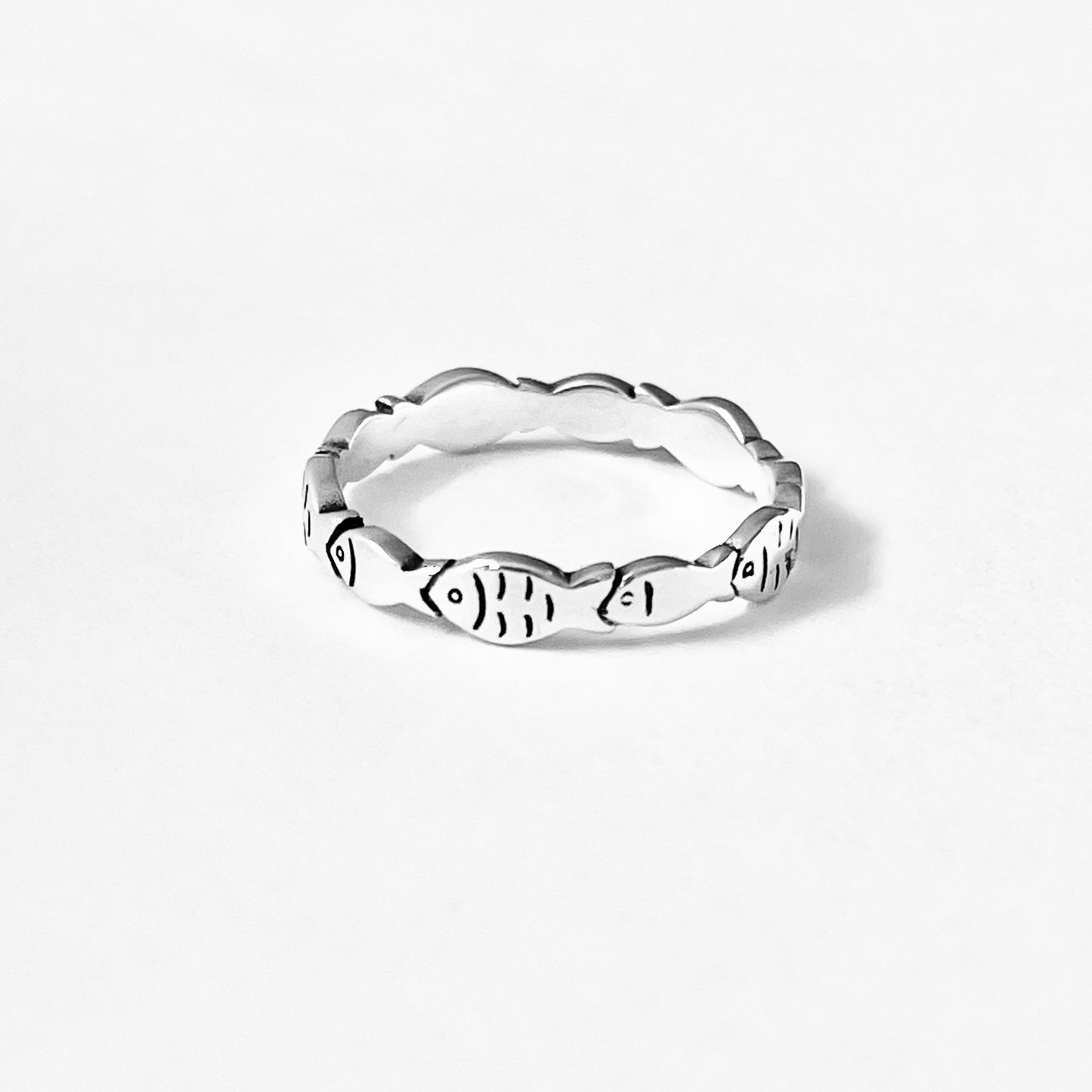 Sterling Silver Eternity Fish Band Ring, Silver Rings, Fishes, Ocean Animals