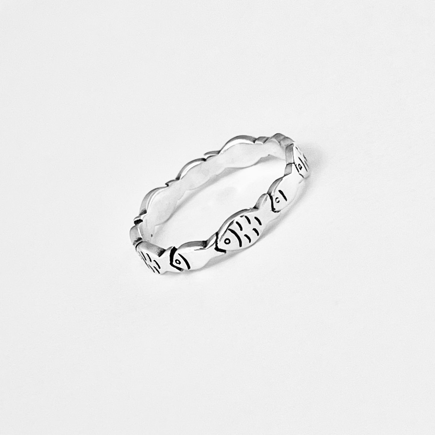 925 Sterling Silver Eternity Fish Band Ring | Christian Ocean Animal Silver Rings