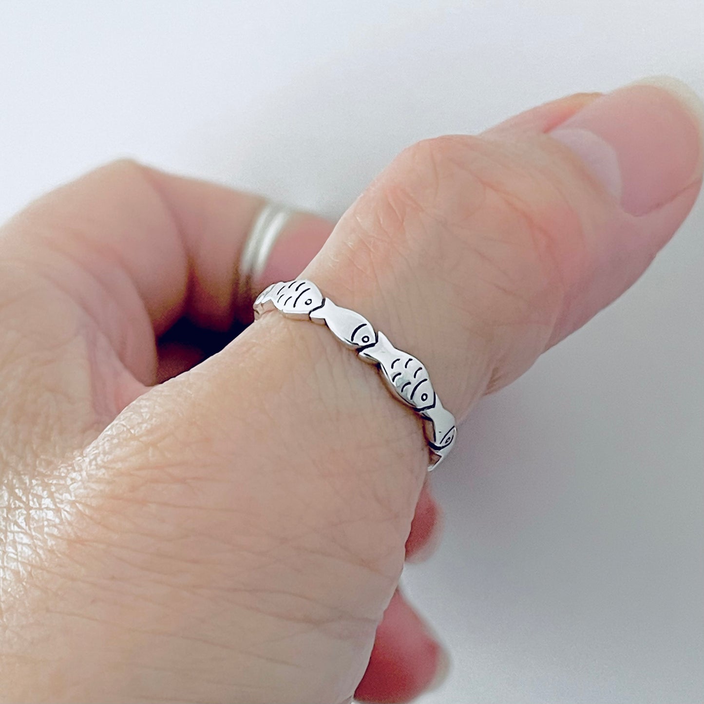 925 Sterling Silver Eternity Fish Band Ring | Christian Ocean Animal Silver Rings