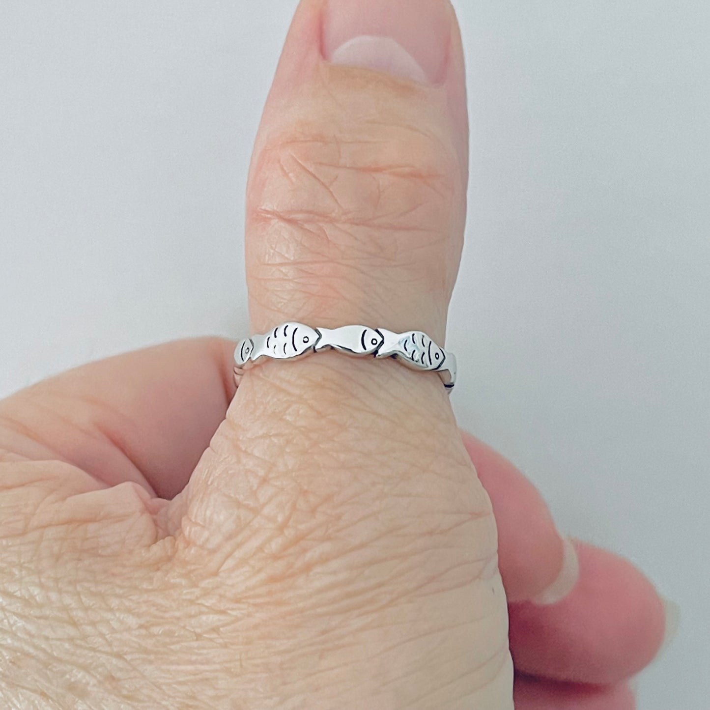 Sterling Silver Eternity Fish Band Ring, Silver Rings, Fishes, Ocean Animals