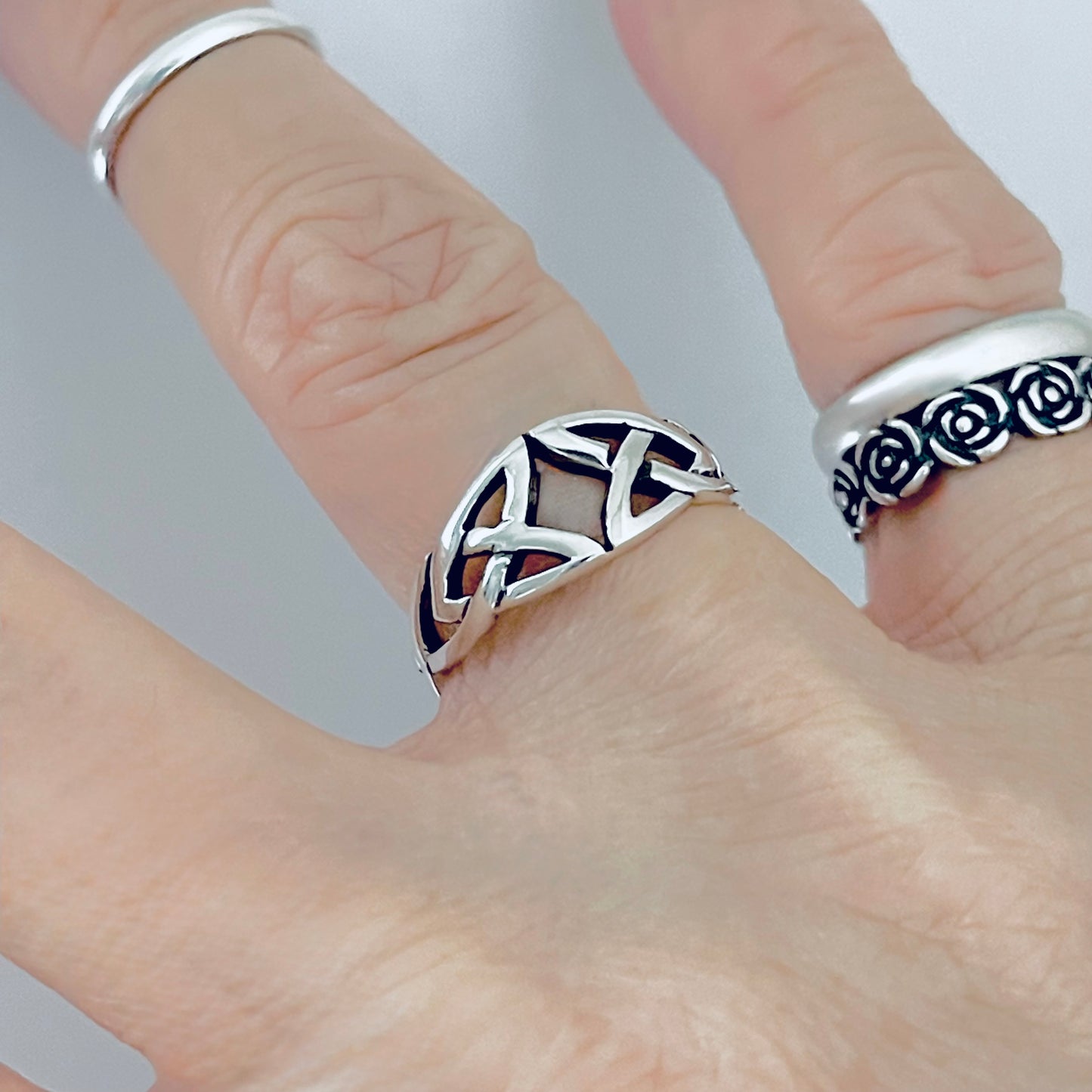 Sterling Silver Double Celtic Knot Ring, Trinity Knots Silver Rings