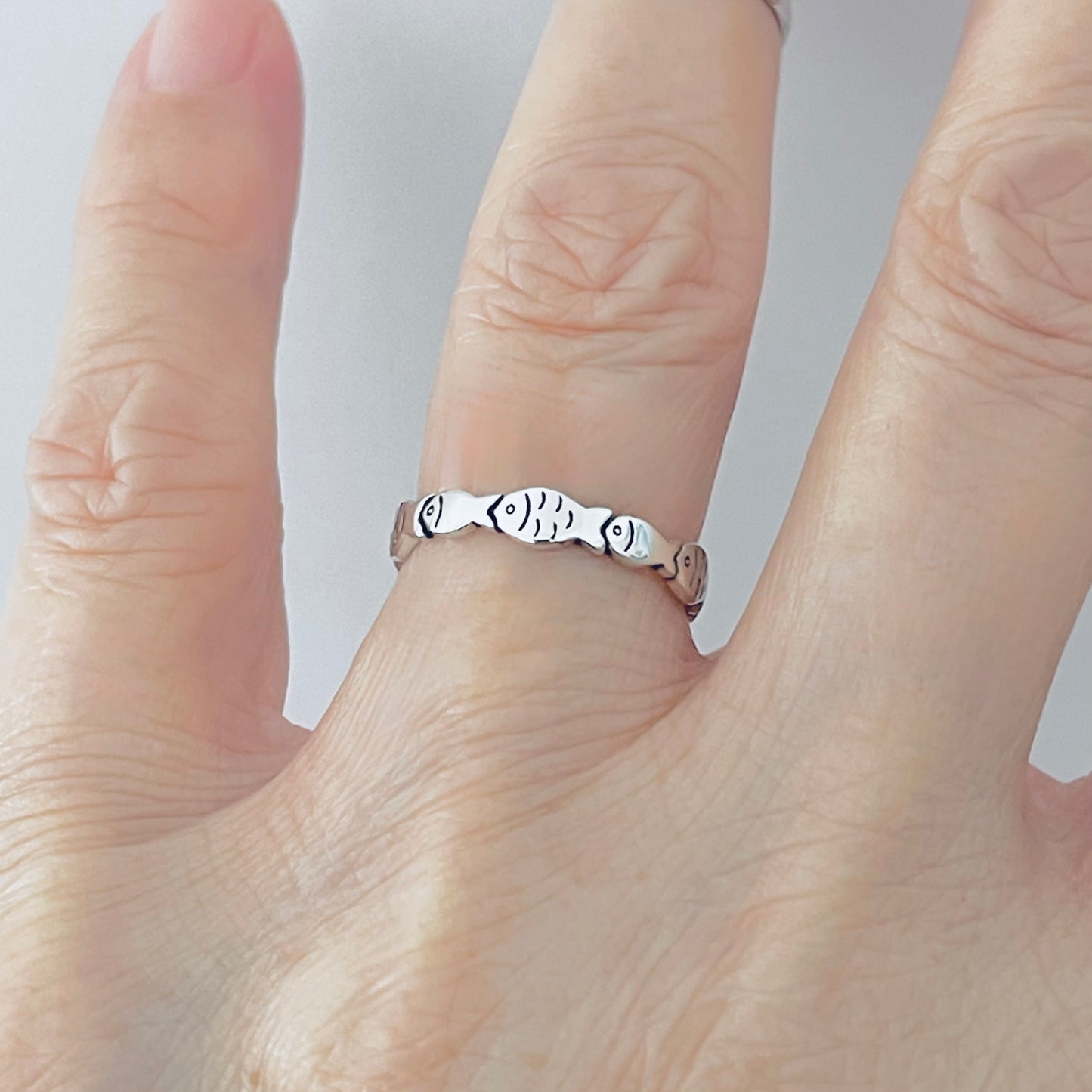 925 Sterling Silver Eternity Fish Band Ring | Christian Ocean Animal Silver Rings