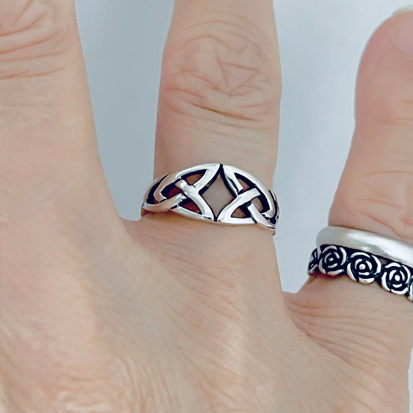 Sterling Silver Double Celtic Knot Ring, Trinity Knots Silver Rings