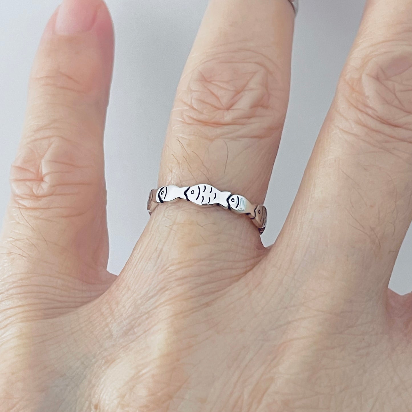 Sterling Silver Eternity Fish Band Ring, Silver Rings, Fishes, Ocean Animals